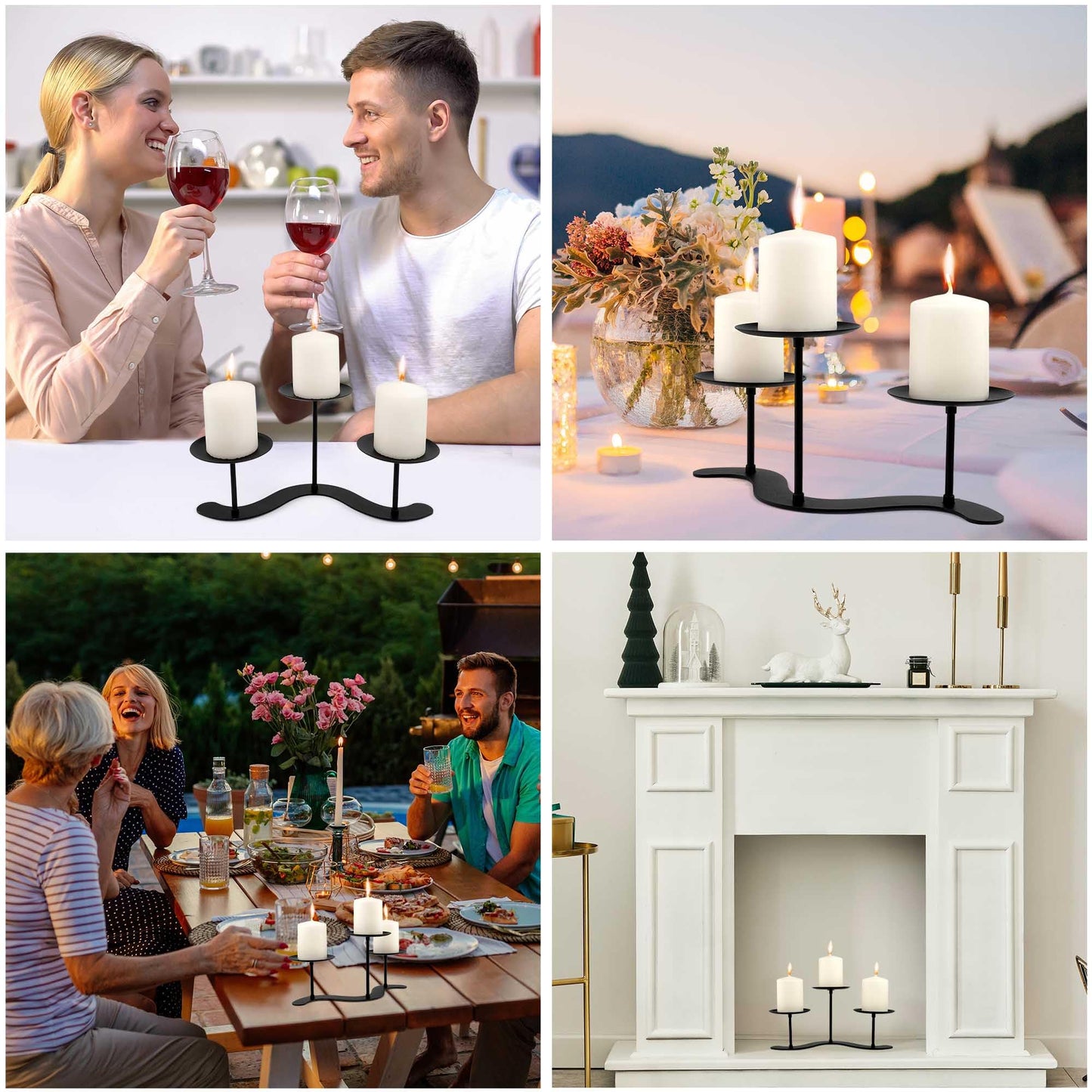 Home Decor Candle Holder Fireplace: 10 inch Metal Pillar Candelabra for Outdoor Wedding Party - Black Candle Stand for Indoor Dining Living Room - Advent Halloween Christmas