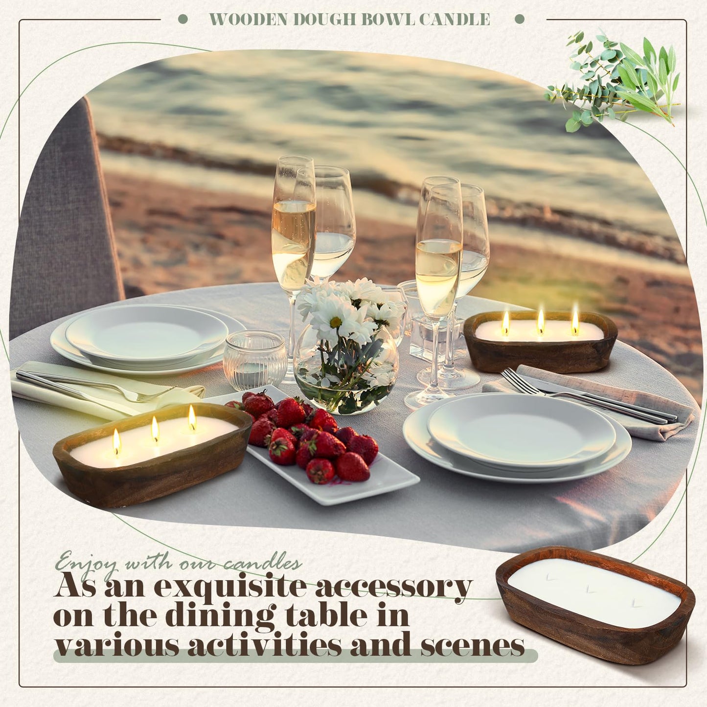 Lounsweer 2 Pack Wood Dough Bowl Candle 10inch Christmas Candle Decorative with Wick Sage and Eucalyptus Scented Candles Soy Xmas Gifts for Men Women Farmhouse Table Centerpiece Home