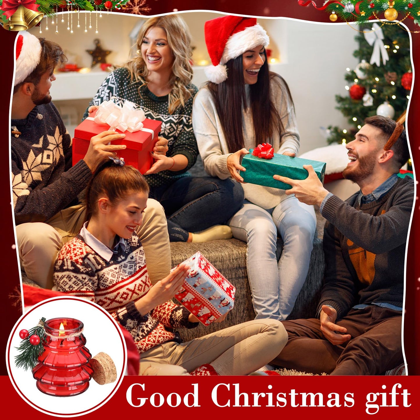 Lounsweer 12 Pcs Christmas Tree Scented Candles Gift Set, Include 12 Fragrances Aromatherapy Scented Soy Wax Candle with Mistletoe for Women Christmas Presents Stocking Stuffers Xmas Decorations