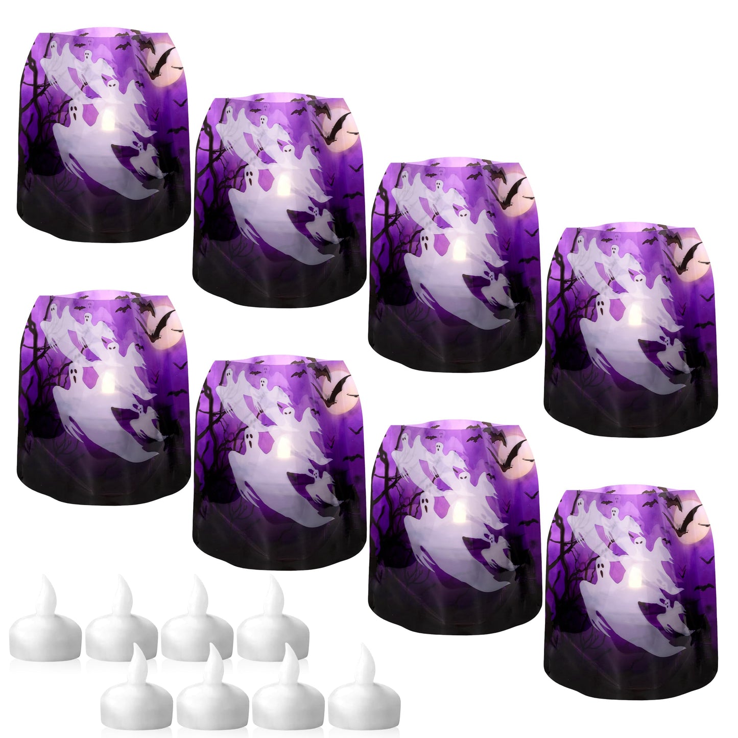 MODGY Luminary Lanterns Candle Holder Decorative Indoor Outdoor Decor, Lanterns for Wedding Centerpiece Decoration Outside Patio, with Flameless Floating LED Candles, Boo! Pack of 2