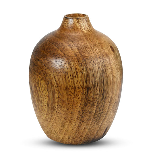 AeraVida 4-inch Rustic Elegance Small Round Hand-Carved Wooden Flower Vase | Mango Tree Wood Kitchen Decor | Handmade Vase | Handmade Home Office Table Vase