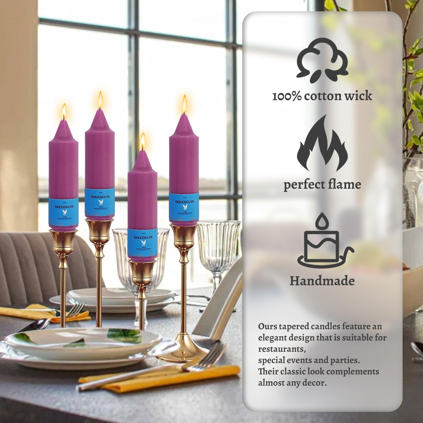 Handmade Unscented Taper Candles Long Lasting Twisted Purple Candles, 5 Inch Long Flameless Smokeless Design Elegant for Home Décor Weddings Festive Seasons