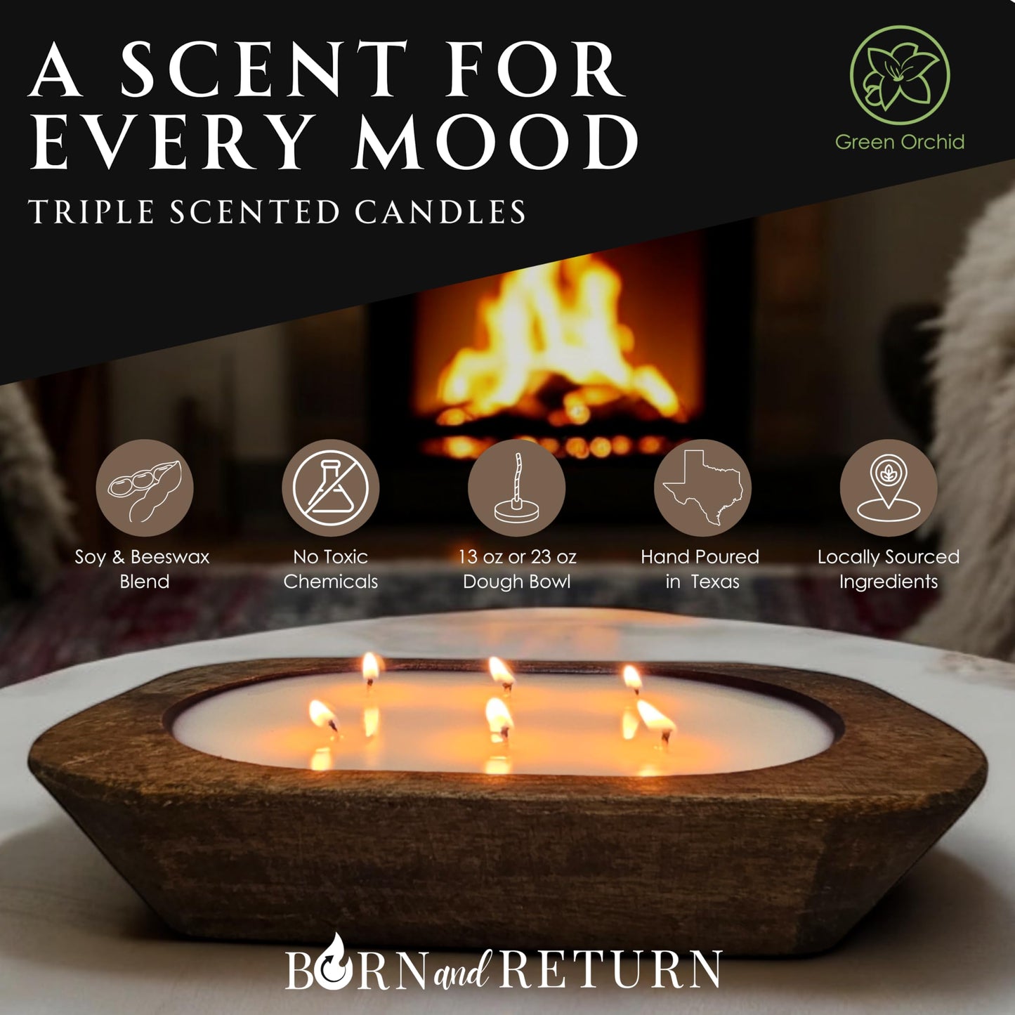 Wooden Dough Bowl Candle | 6 Wick - 10 Inch | Soy & Beeswax Candle | Parafin& Toxic Free | Farmhouse Candles for Table | Triple Scented (Regular (6 inch), Teakwood Tempation)