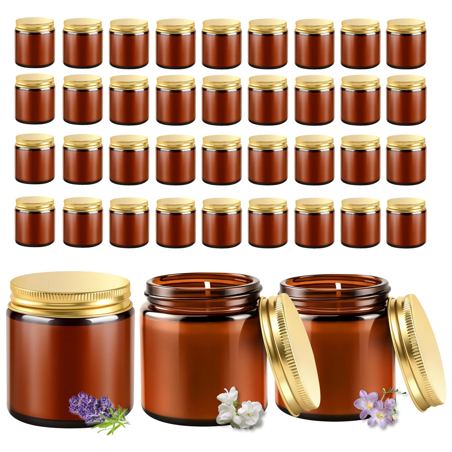 ACITHGL 36 Pcs 4oz Mini Mason Jar Candles Small Scented Candles Bulk Aromatherapy Ideal Souvenir Favors for Wedding Birthday Party (Freesia, Lavender, Jasmine, Amber)