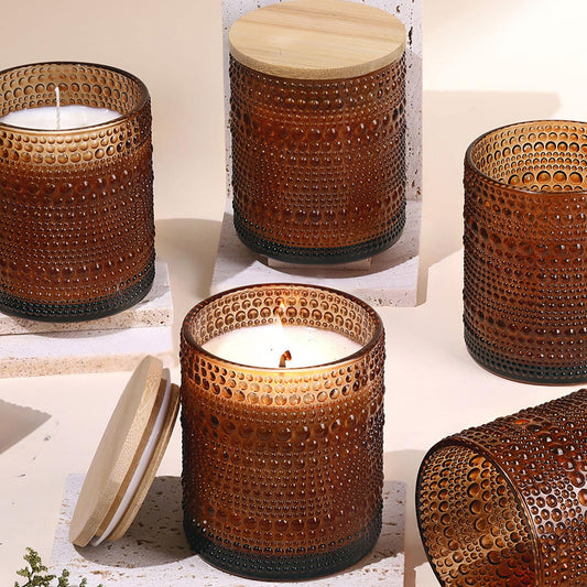 DEVI 14oz Amber Empry Glass Candle Jars for Making Candles (6 Pack), 3 Wick Candle Jars, Bulk Empty Candle Containers, Candle Tins Making Supplies for Gifts, Boho Cristmas Shelf Decor