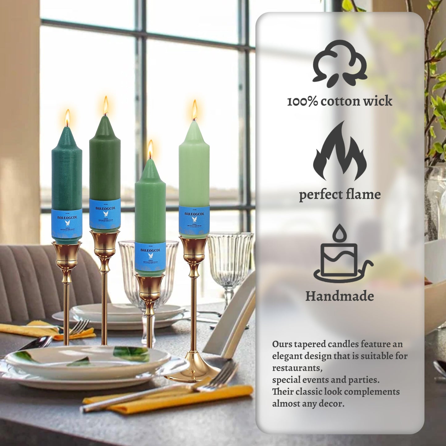 Handmade Unscented Twisted Gradient Green Taper Candles Long Lasting Burn Smooth Flame Smokeless Candles 5 Inch Short Elegant Candlesticks for Home Décor Weddings Gifts