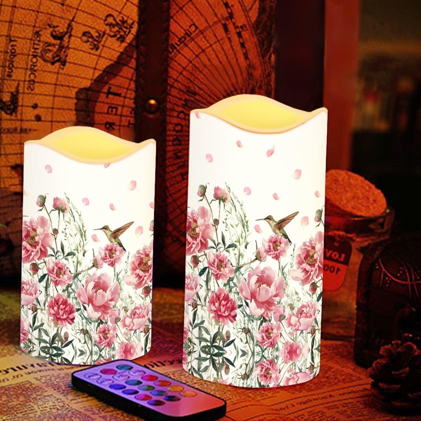 Cozeyat Pink Flower LED Candles Set of 4 Battery Powered Flameless with Remote Timer Flickering Waterproof for Indoor Outdoor Garden Table Beach Decor