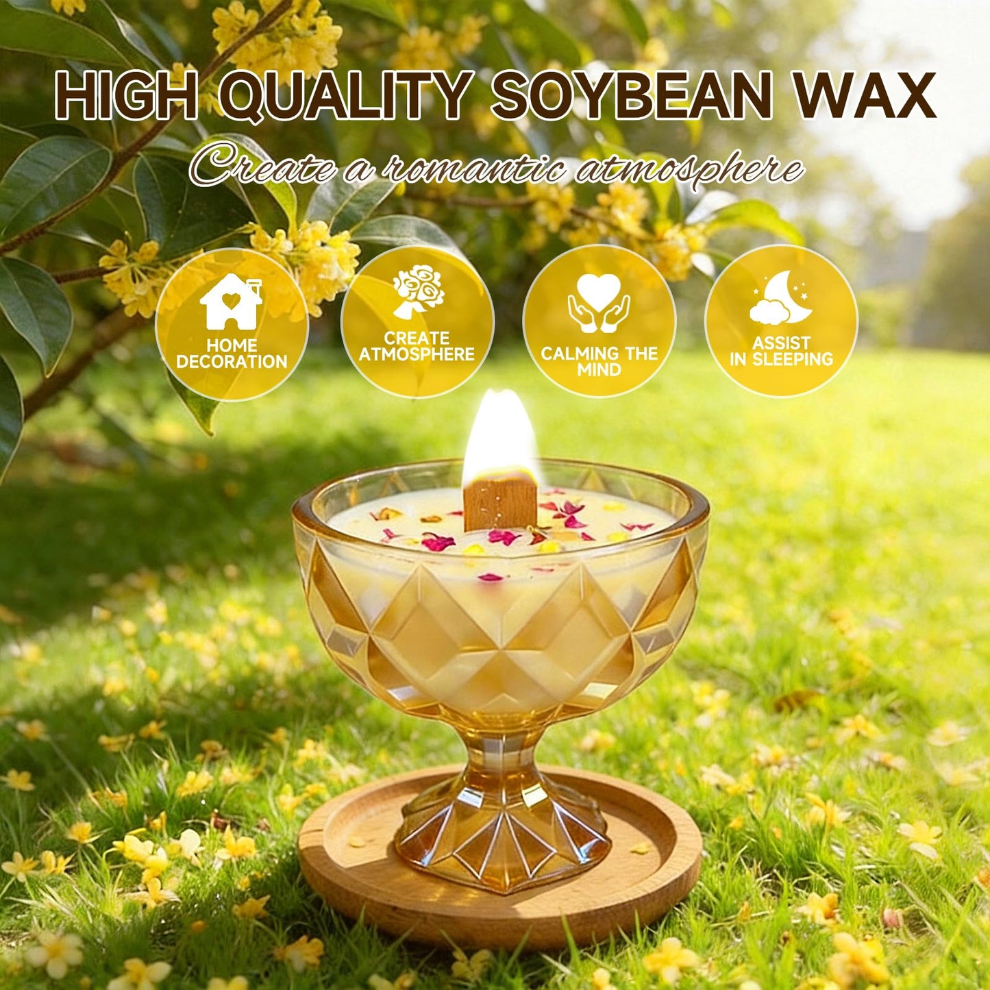 Joo Sko Diamond Bowl Shape Soy Wax Osmanthus Scented Candle, Aromatherapy Jar Candles for Home Scented or As a Christmas Holiday Candle Gift for Your Lover(8.2OZ/60Hours Burning)