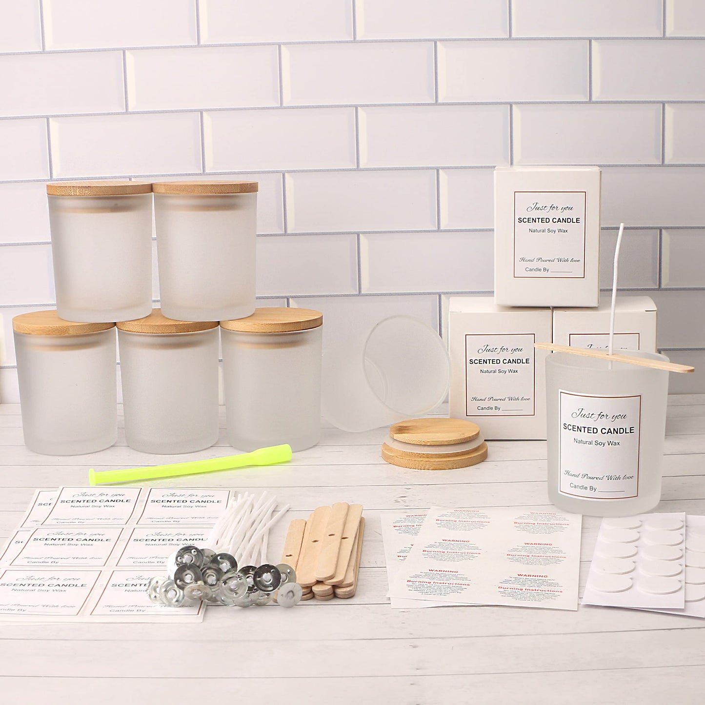 MILIVIXAY 12 Pack 10 OZ Frosted Glass Candle Jars with Lids and Candle Making Kits - Bulk Empty Candle Jars for Making Candles - Spice, Powder Containers.