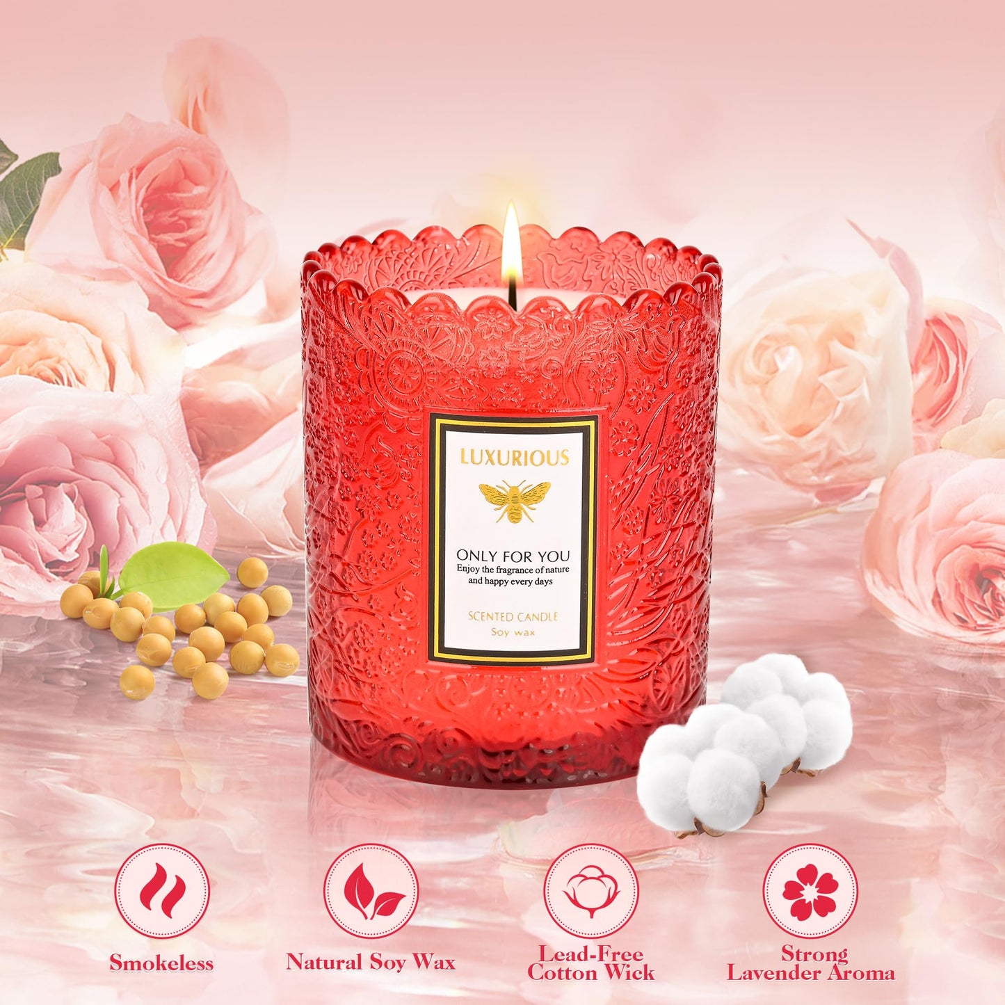 Jasmine Scented Candle, Candles for Home Scented, Luxury Jar Candle for Women, Candles Gifts for Women, Natural Soy Wax, 7 oz 40 Hours
