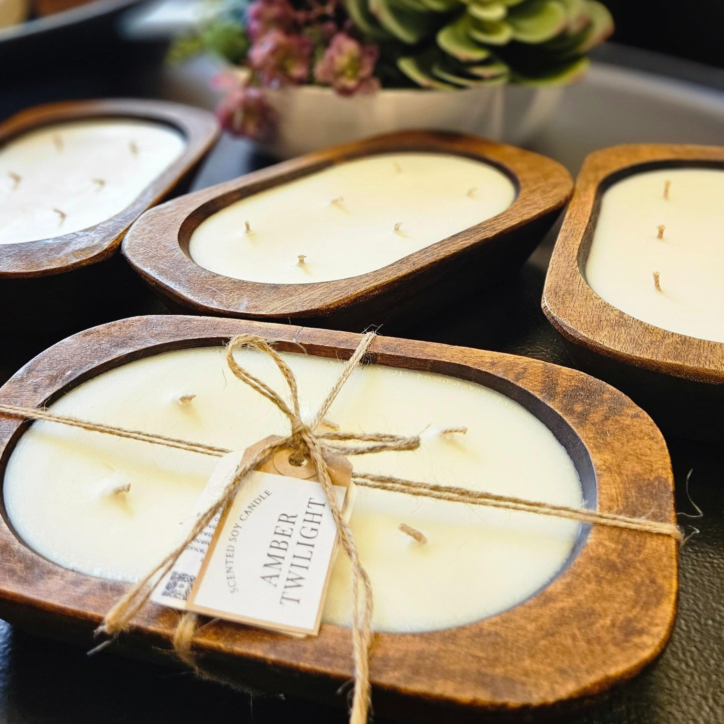 Wooden Dough Bowl Candle | 6 Wick - 10 Inch | Soy & Beeswax Candle | Parafin& Toxic Free | Farmhouse Candles for Table | Triple Scented (Regular (6 inch), Teakwood Tempation)