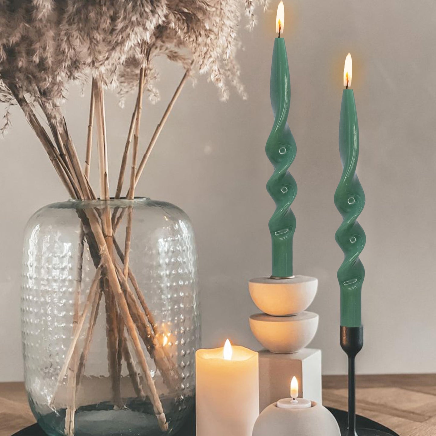 DEVSYWAX Spiral Taper Candles 10inches Long Candlesticks Green Candlestick Unscented Twist Candle 4-Pack for Home Dinner Wedding Party Decoration 24D4PC-GREEN