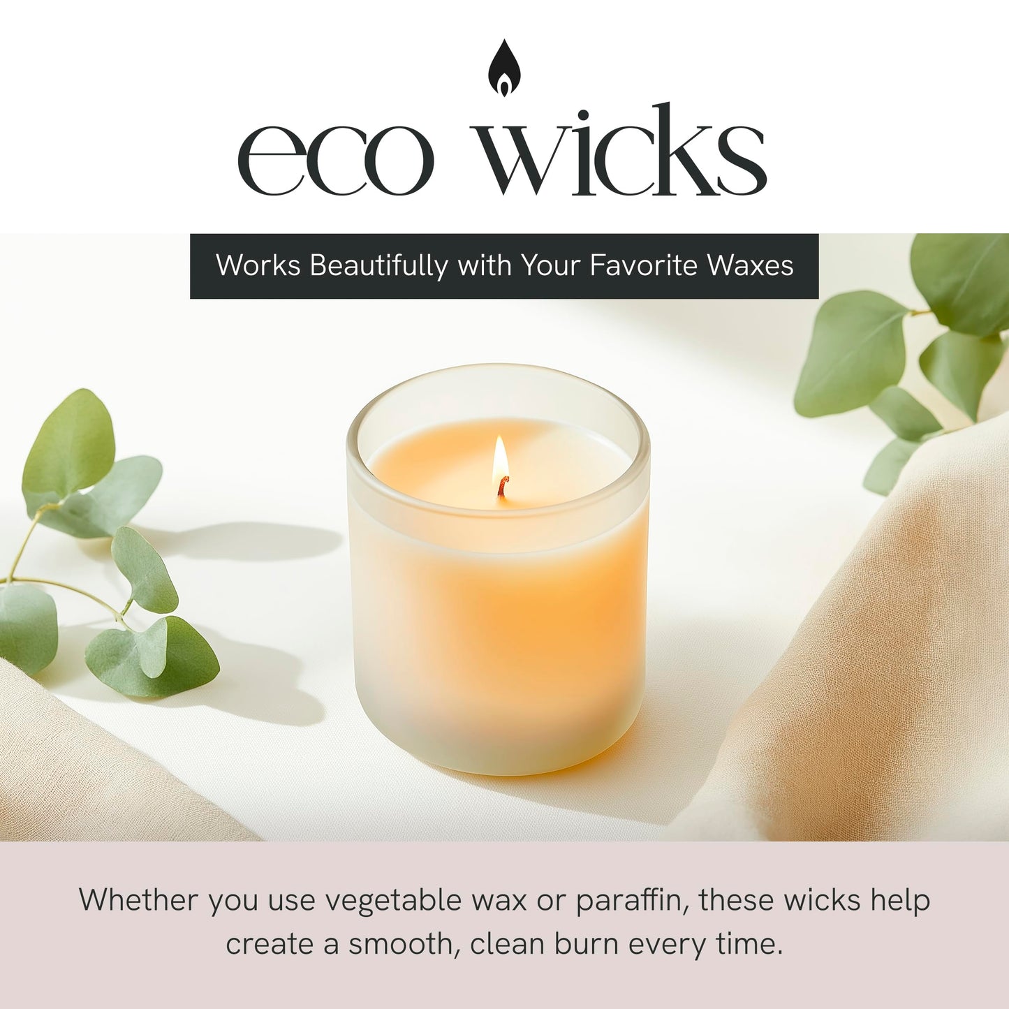 EAP Innovations 6" Eco Candle Making Wicks, Self-Trimming Design, Coreless Cotton Wicks for Candle Making, Ideal for DIY, Ideal for Low Melt-Point Waxes, Size ECO-4, Pack of 100