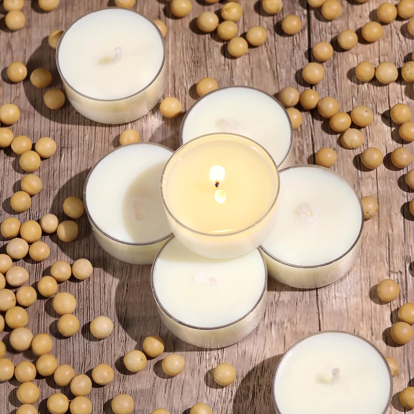 Simeitol 100 Pcs Soy Wax Tealight Candles (6 Hour Burn Time) White Unscented Votive Candles, Smokeless & Extended Burn Time Clear Cup Tea Lights for Weddings, Home, Emergencies