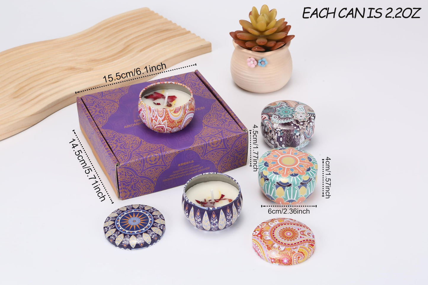 Scented Candles Gift Set for Women, 4 Pack Soy Wax Aromatherapy Candles, Lavender Lemon Vanilla White Peach Mini Tin Candles for Home, Bath, Spa, Travel, Gifts for Mom Her