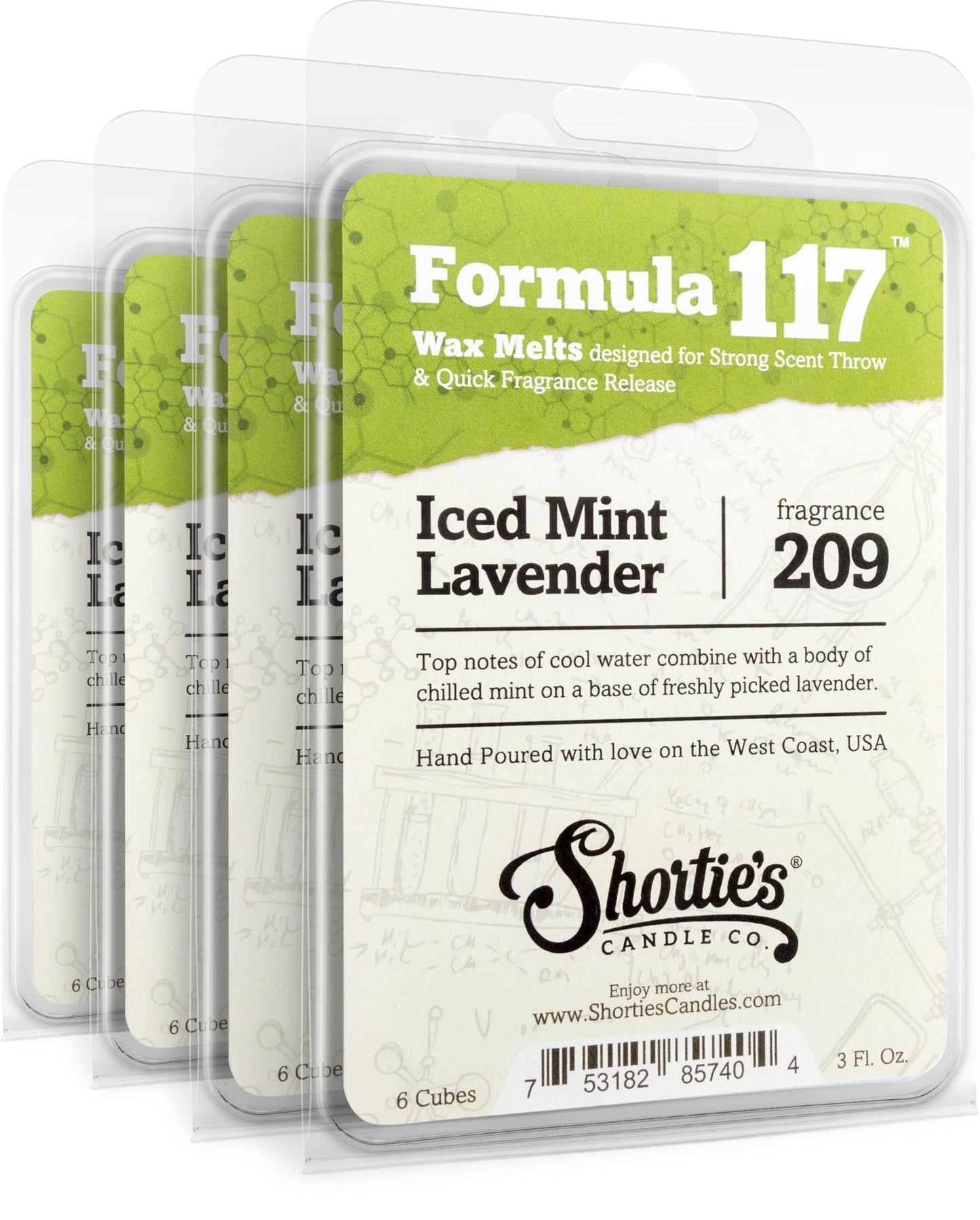 Shortie's Candle Company Iced Mint Lavender Premium Wax Melts 4 Pack - 12 Oz., Strong & Long Lasting, Non-Toxic - Made with Essential & Natural Oils - Formula 117