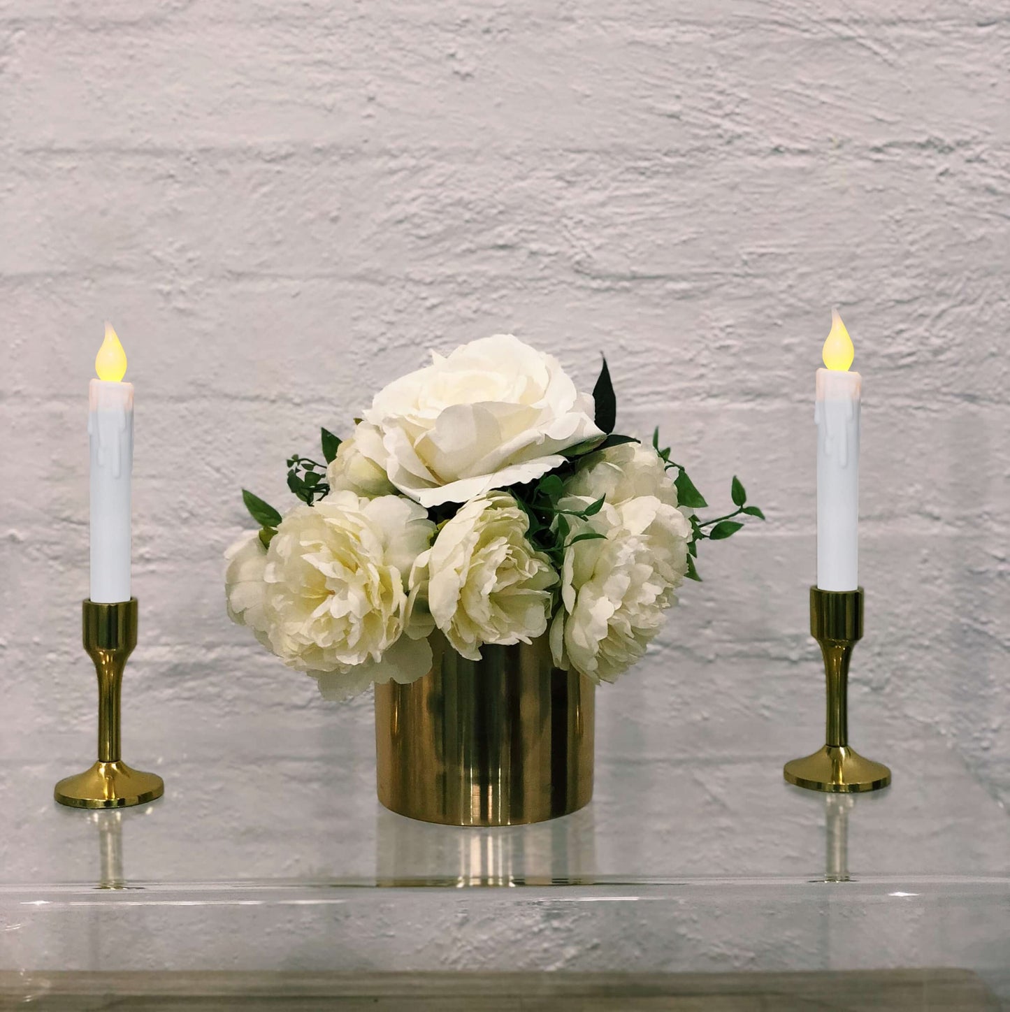CVHOMEDECO. Flickering Taper Candles LED Drip Flameless Candles, Battery Operated with Timer, White, 6-3/4 Inch, Set of 2