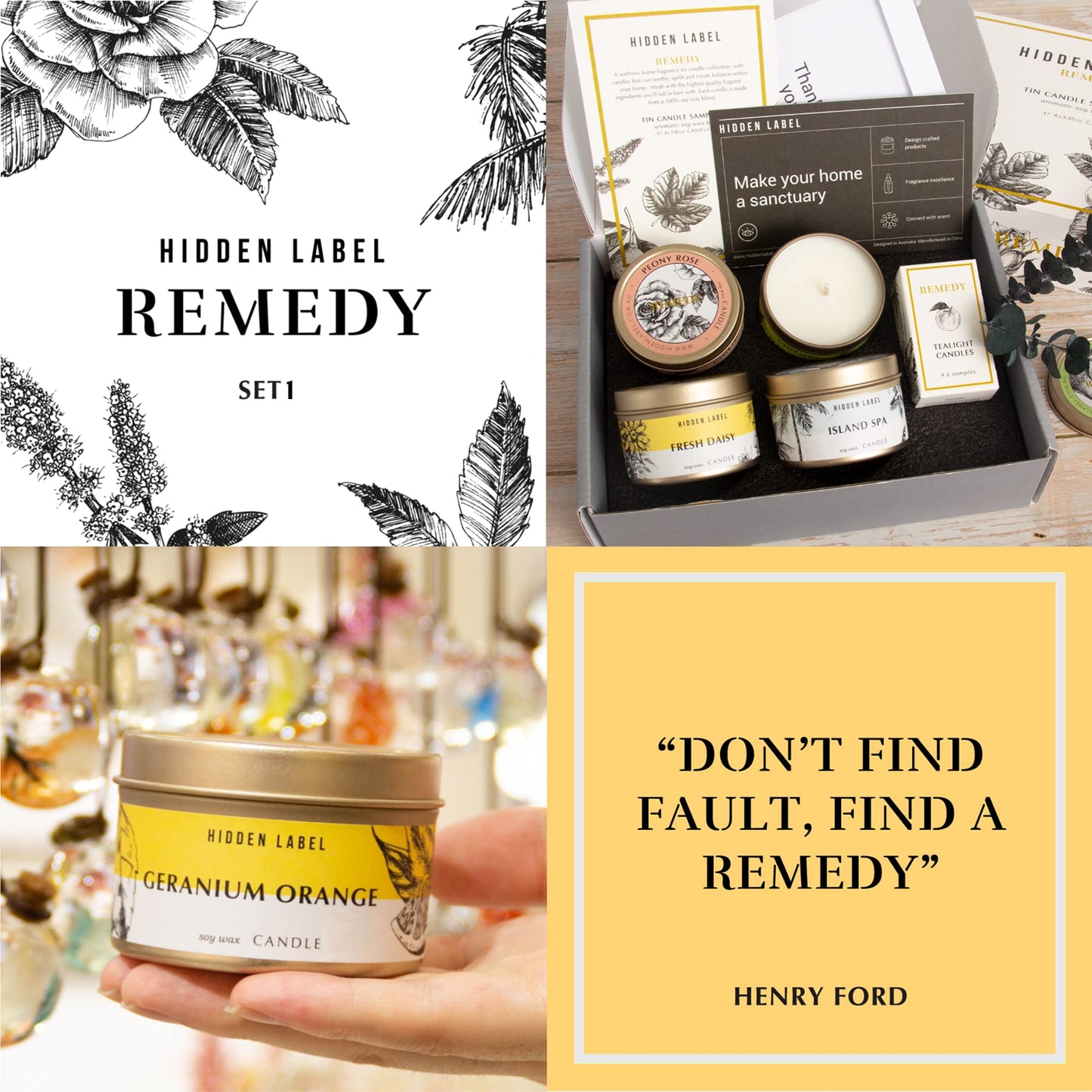 Hidden Label Scented Candles Gifts for Women, Remedy Collection Small Soy Candles 4pack 3.45oz Travel Tin, Gifts for Birthday Valentines Day Mothers Day Christmas(Set1)