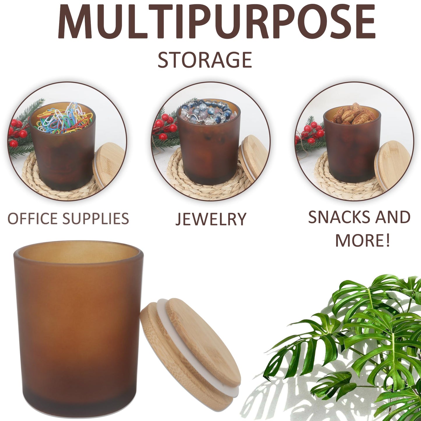 MILIVIXAY 12Pack 12 OZ Frosted Amber Thick Glass Candle Jars with Lids - Bulk Empty Candle Jar for Making Candles - Spice, Powder Containers.