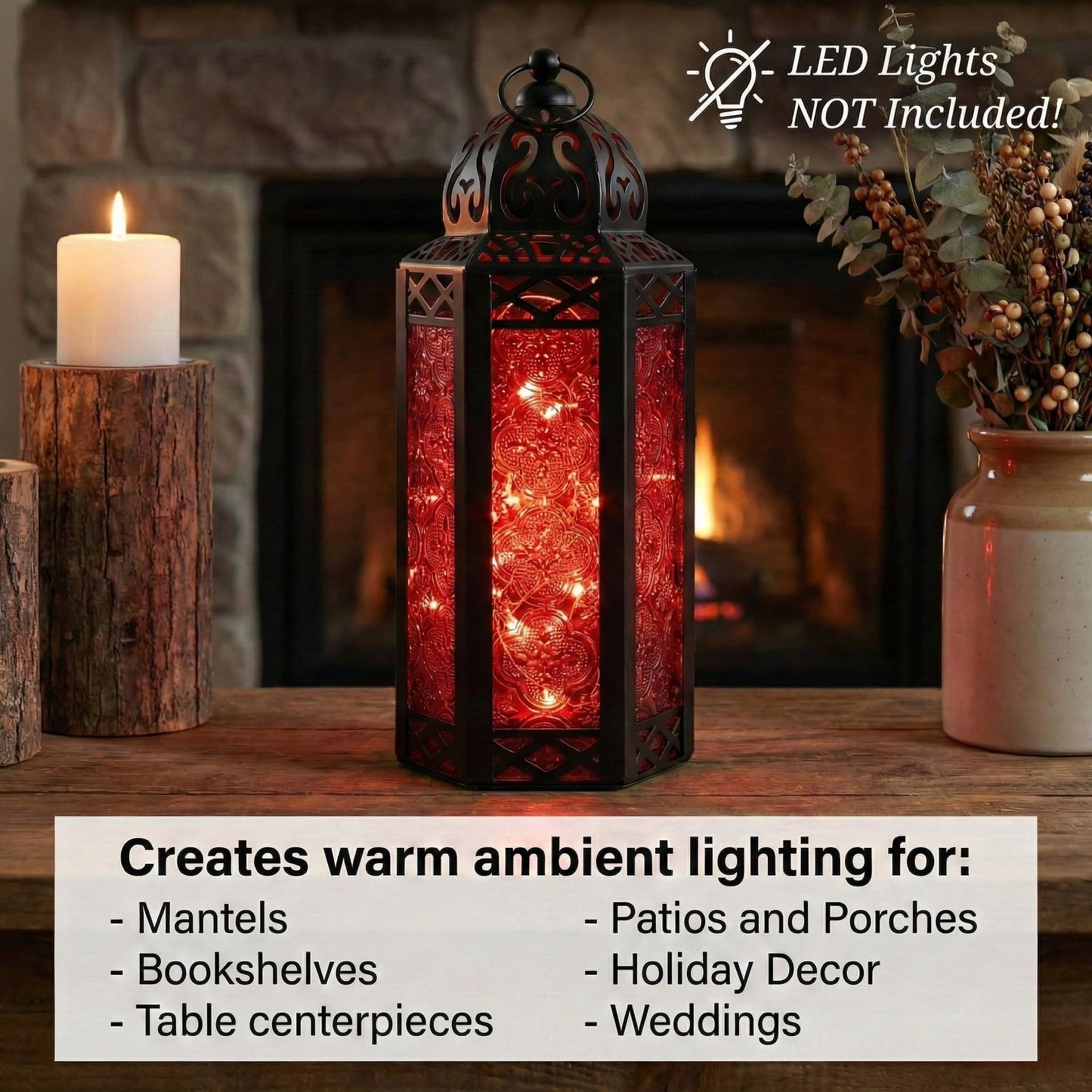 Mid Size Table/hanging Red Hexagon Moroccan Candle Lantern Holders