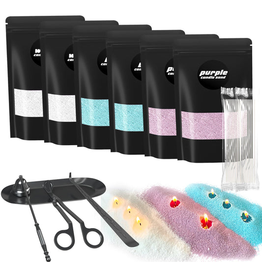 Bolu Fly 42oz Pearled Candle Sand Wax Beads Kit with 4-in-1 Tools, Unscented DIY Craft for Relaxation & Meditation, 3 Colors (White,Blue,Purple), Refillable Wax for Home Decor Gifts