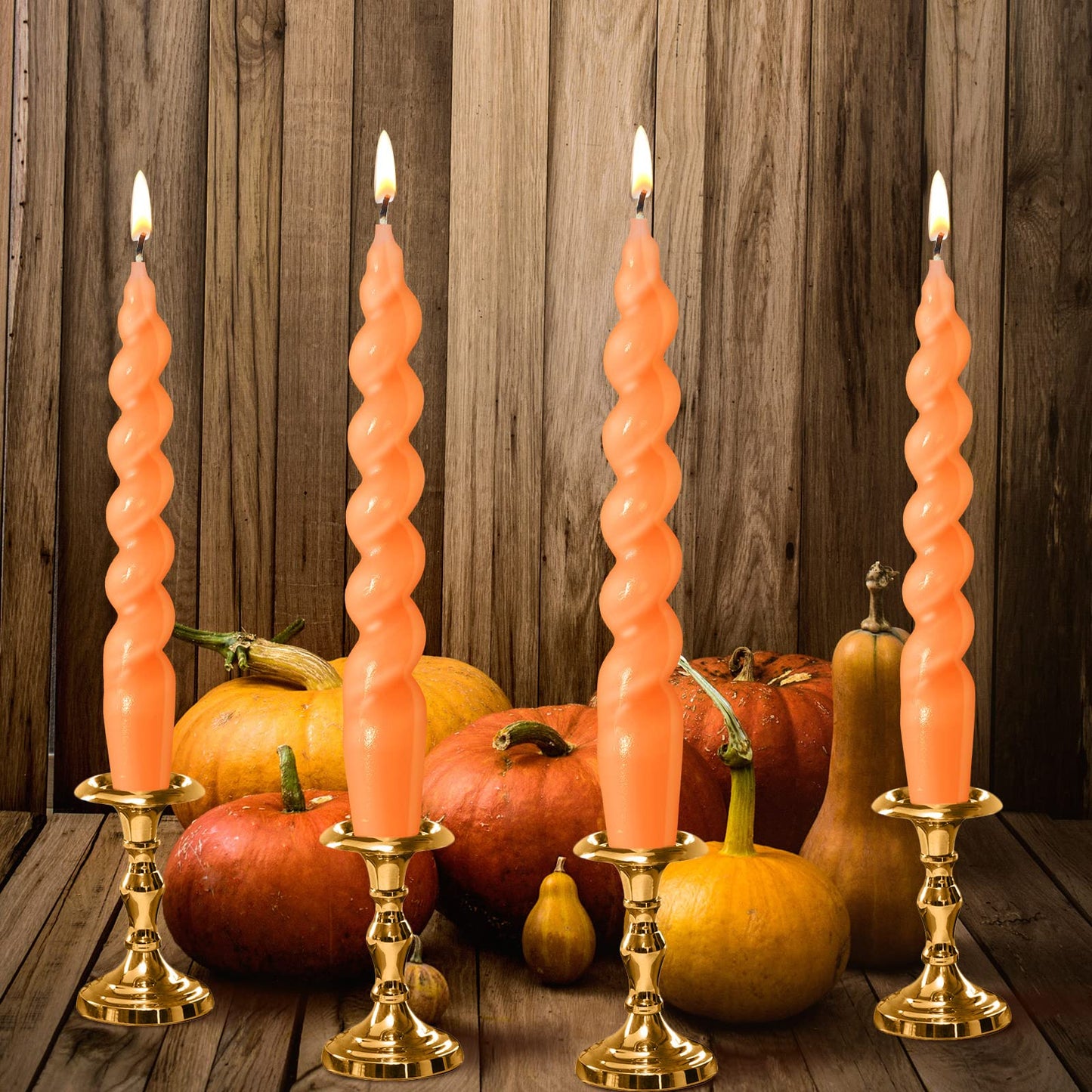 Zhengmy 4 Pcs Orange Spiral Taper Candle 7 Inch Twisted Long Wax Dinner Candlestick for Fall Halloween Christmas Holiday Valentines Wedding Birthday Baby Shower Table Decor(Solid)