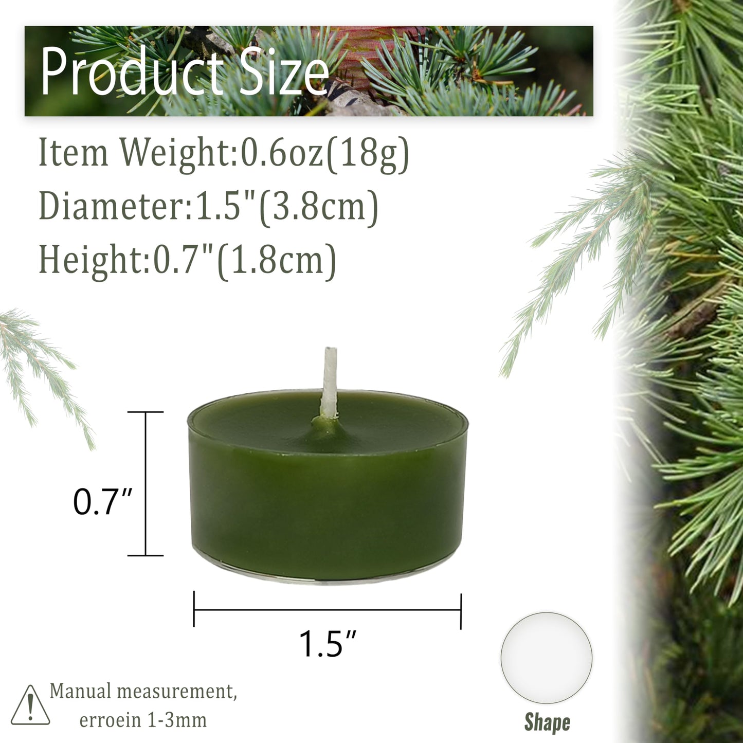 Green Tea Lights Set of 24, Handmade Tealight Candles, Cedar Scented Tea Candles, Long Burning Tealights for Wedding Meditation Home Spa Decor Gift