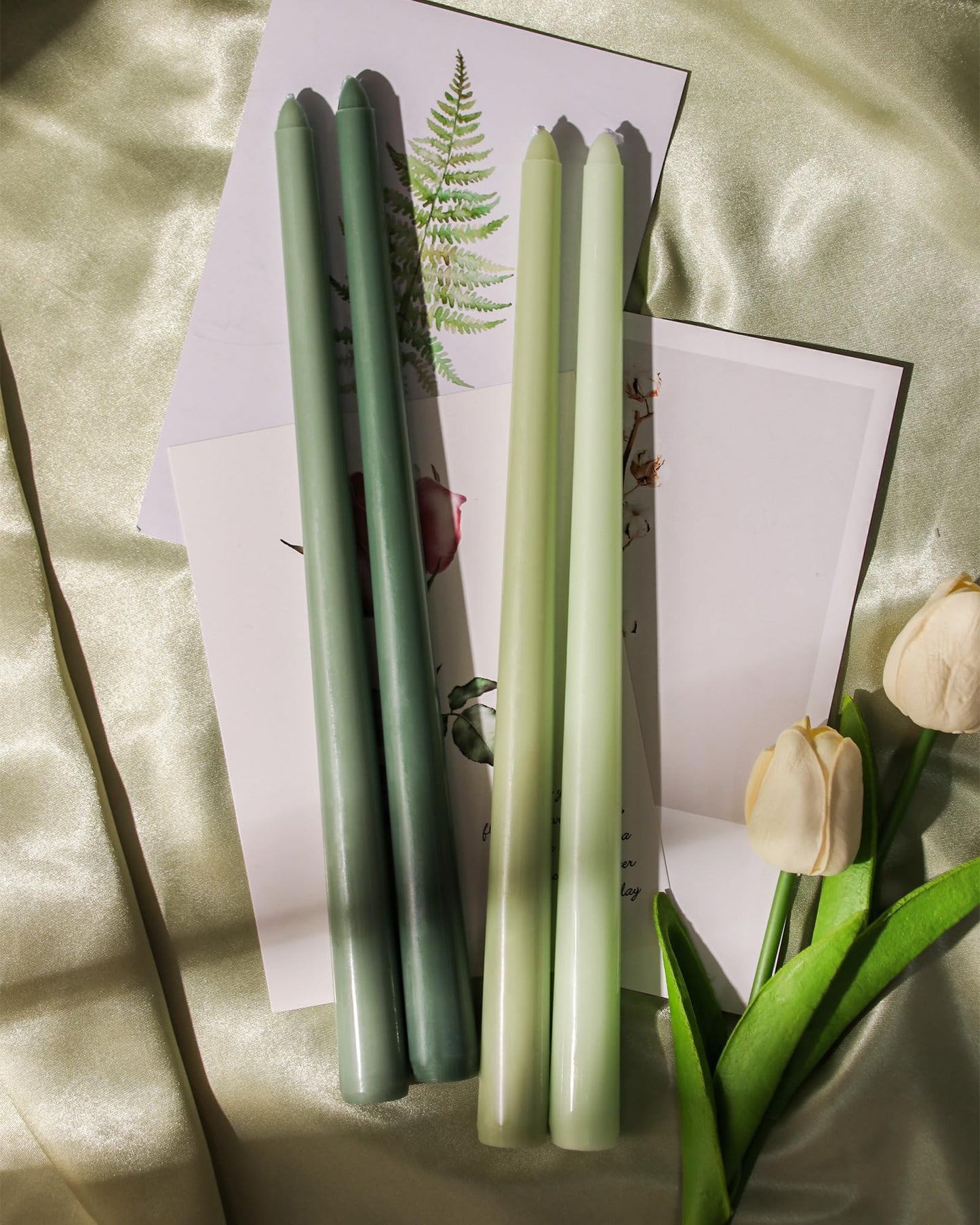 Viyffo 12 Inch Green Taper Candles 4 Pack Unscented Smokeless Long Tall Tapered Candles for Candlesticks Sticks Wedding Home Decor Dinner