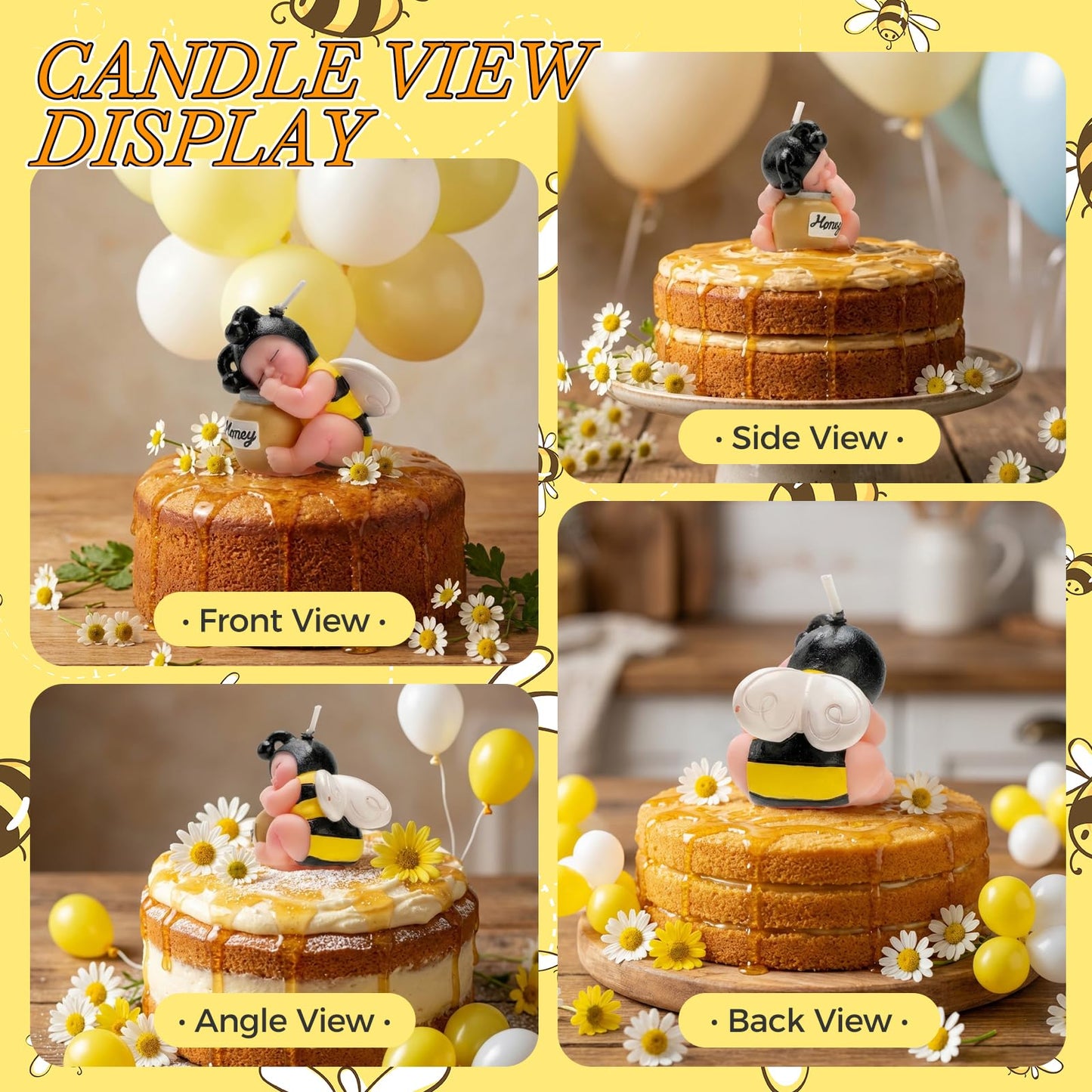 CabyGift Bee Baby Shower Cake Topper Candles, Bumble Bee Cake Decorations for What Will It Bee Gender Reveal Kids Boys Girls Birthday Party Supplies