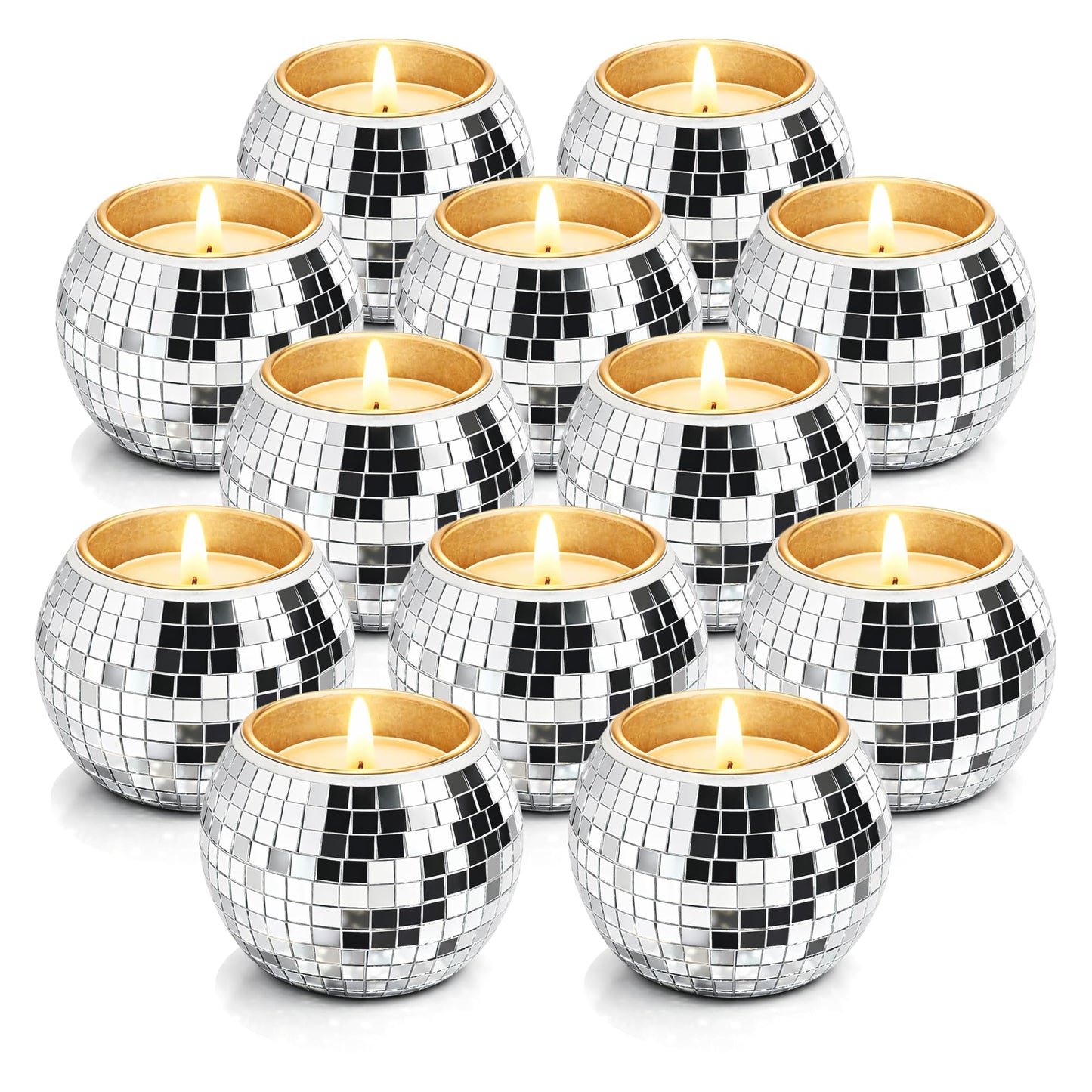 12 Pcs Disco Ball Candle Holder Glass Mirror Candle Holder Disco Ball Decor for Wedding, Party, and Christmas