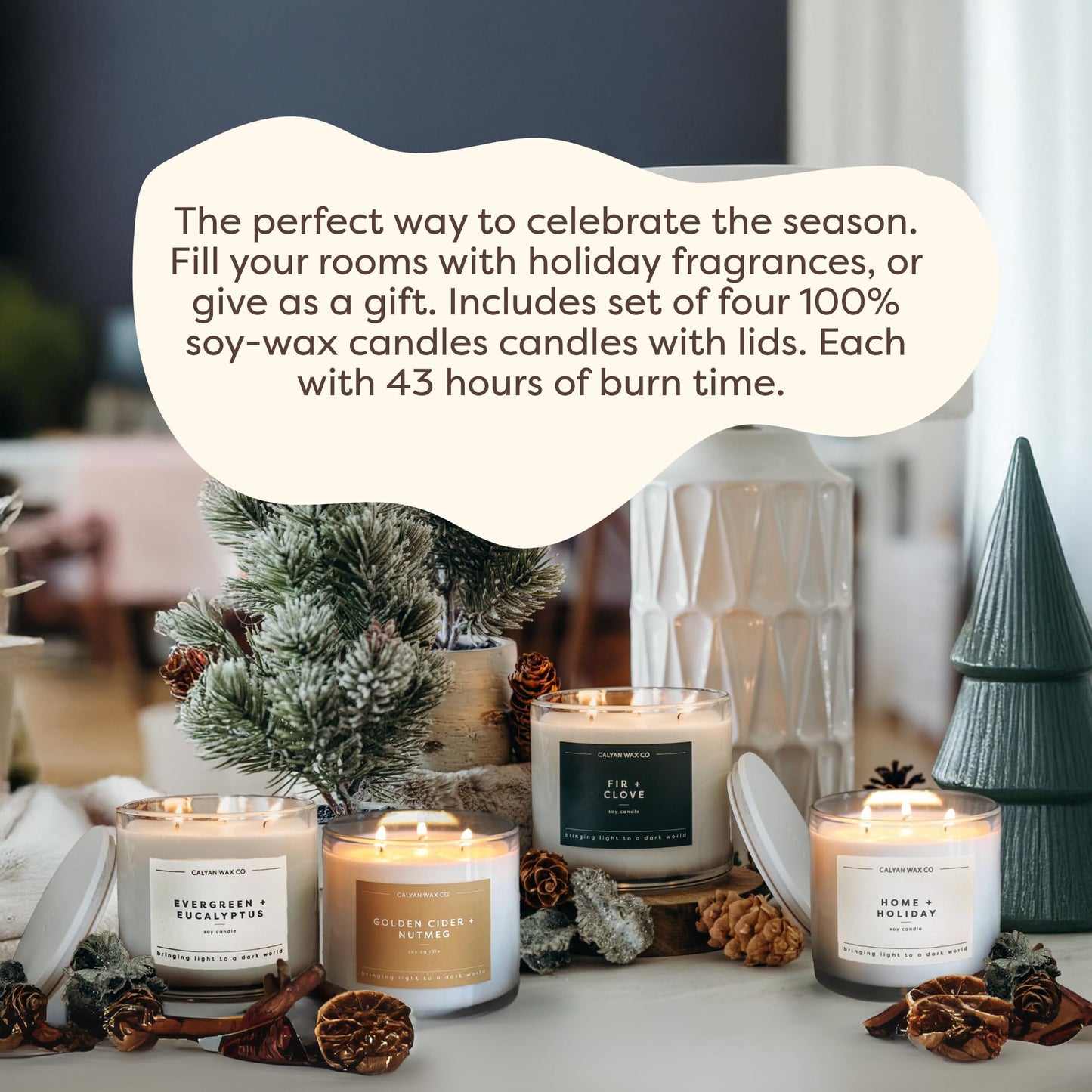 Calyan Wax Co. Holiday 3 Wick Scented Candle Gift Set - 4 Luxury Winter Scented Candles - 43 Hour Burn - 3 Wick Clean Soy Wax Candles - Long Lasting Large Glass Jar Candle for Home - 14.9oz