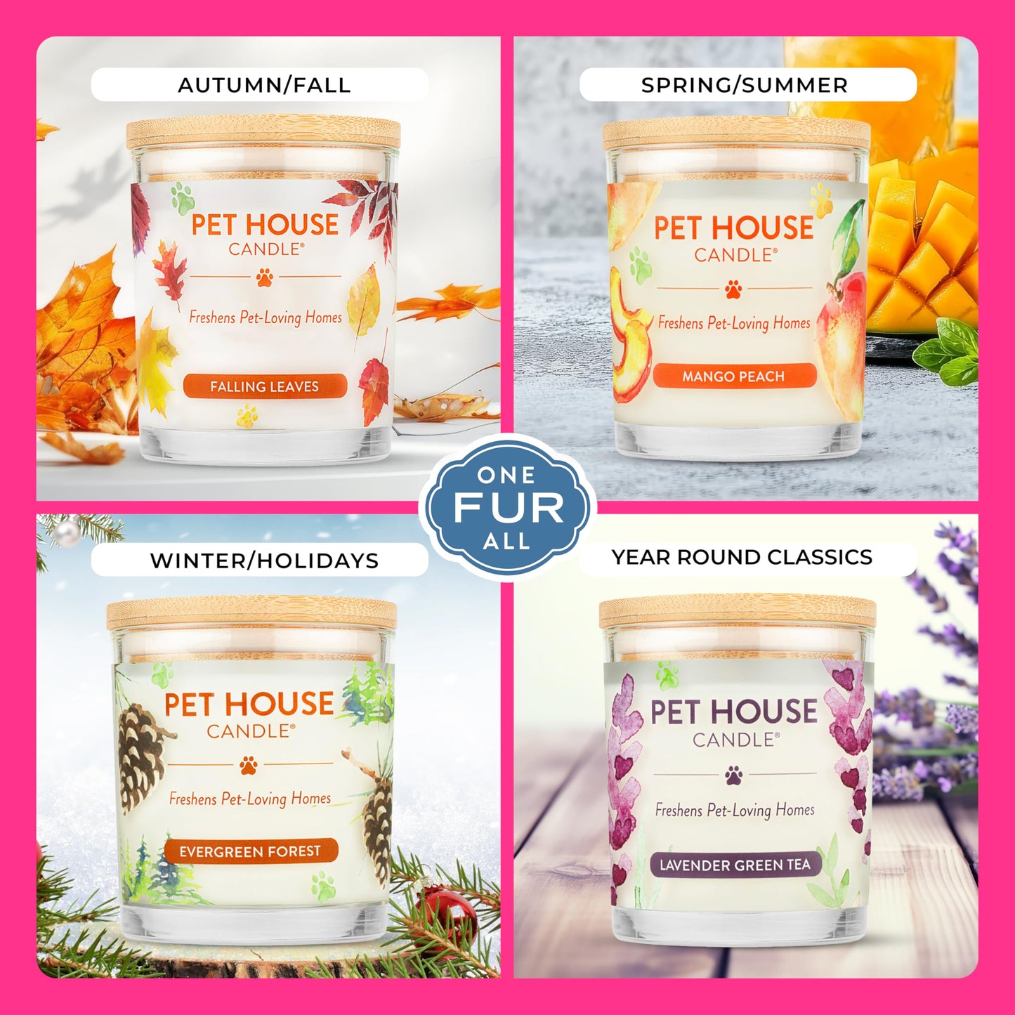 Pet House Candles, Scented Candles for Pet Homes, Natural Plant-Based, 60 Hour Burn Time - Pink Sugar, 9 oz