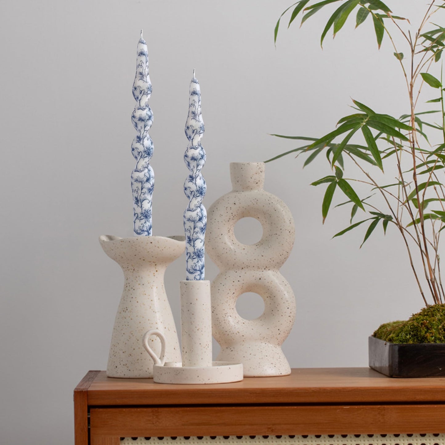 NJAO HOO Floral Taper Candles 10 in Spiral Candlesticks Hand Printed Blue Flower Candlestick Twisted Taper Candle for Home Garden Decor, 2Pcs