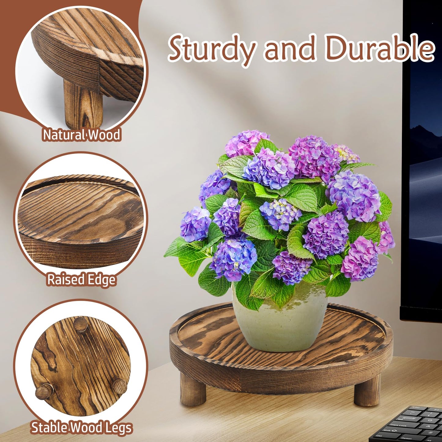 Destop 3PCS Wooden Display Risers for Display,Wood Riser Display Pedestal Stand for Home Décor (Rustic Brown,8,6,5'')