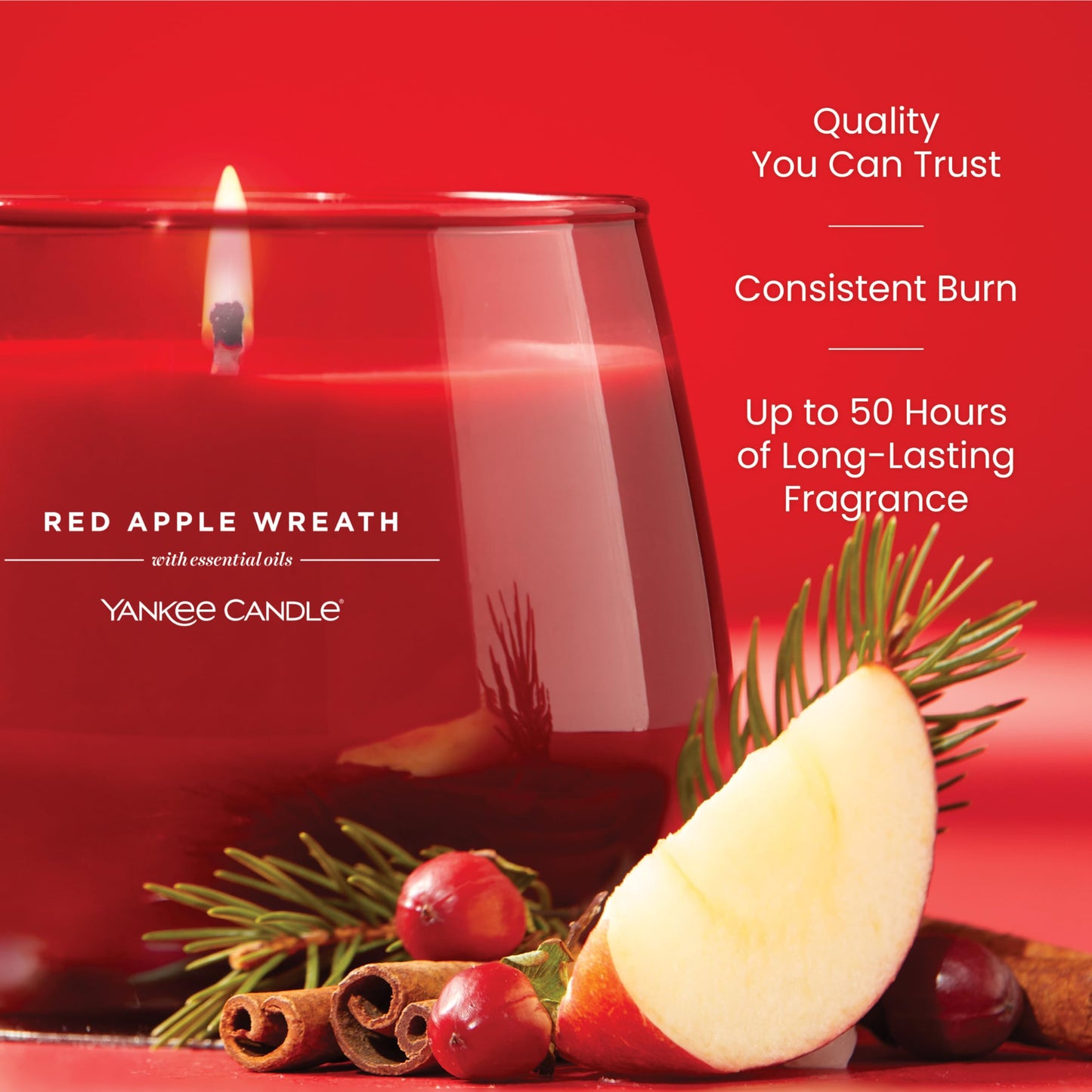 Yankee Candle Studio Scented Candle with up to 50 Hour Burn Time, Premium Plant Wax Blend for Consistent Burn, 10 oz Jar Candle with Room Filling Fragrance, Red Apple Wreath (Pack of 1)
