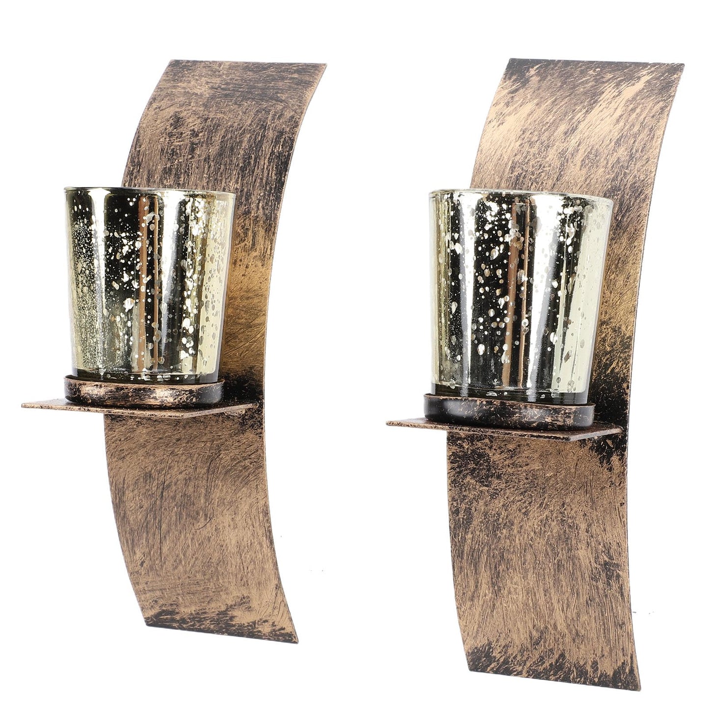 AMONIDA Rustic Wall Candle Holder, Vintage Bronze Iron Wall Mounted Tealight Sconce, Candle Sconce with Transparent Glass Cup, Ideal for Bedroom, Bathroom, Entryway, Hallway &
