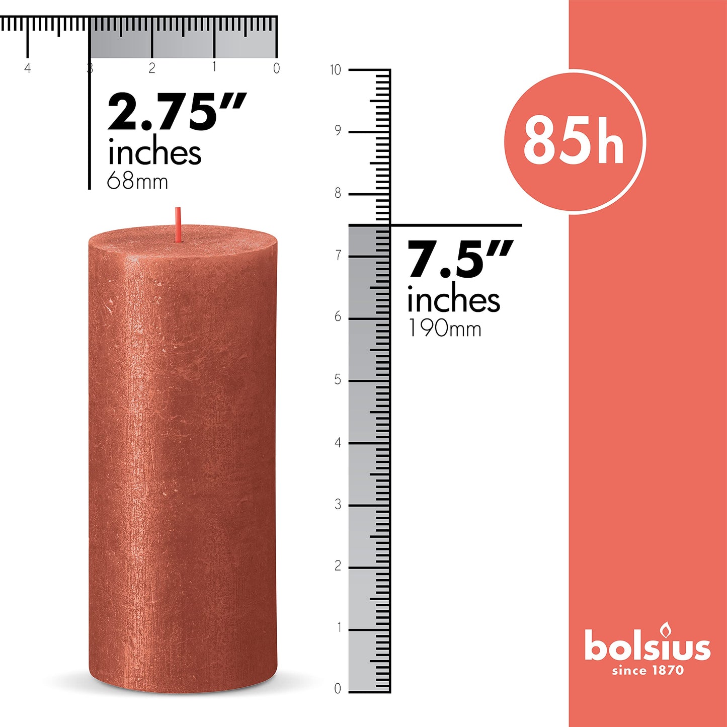 BOLSIUS Amber Shimmer Metallic Pillar Candles 4 Pack - 2.75 X 7.5 Inches - Premium European Quality - Includes Natural Plant-Based Wax - Unscented Dripless Smokeless 85 Hour Party Décor Candles