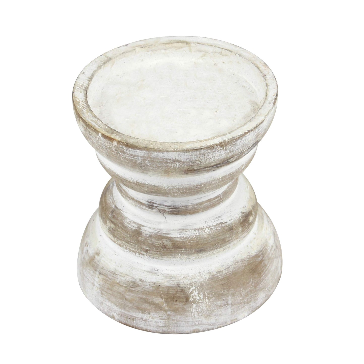 Stonebriar Antique White Wooden Pillar Candle Holder, Vintage Seaside Pillar Stand for Dining Table Centerpiece, Coffee Table, Mantel, Or Any Table Top, Small