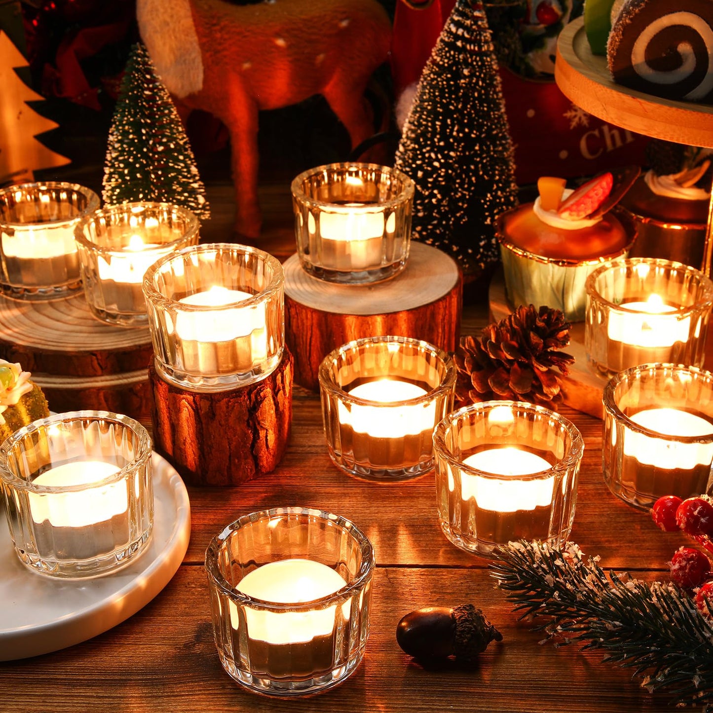 Mumufy 50 Pcs Glass Tealight Candle Holder Ribbed Votive Candle Holder for Centerpiece Wedding Proposal Spa Aromatherapy Meditation Home Decor (Clear)