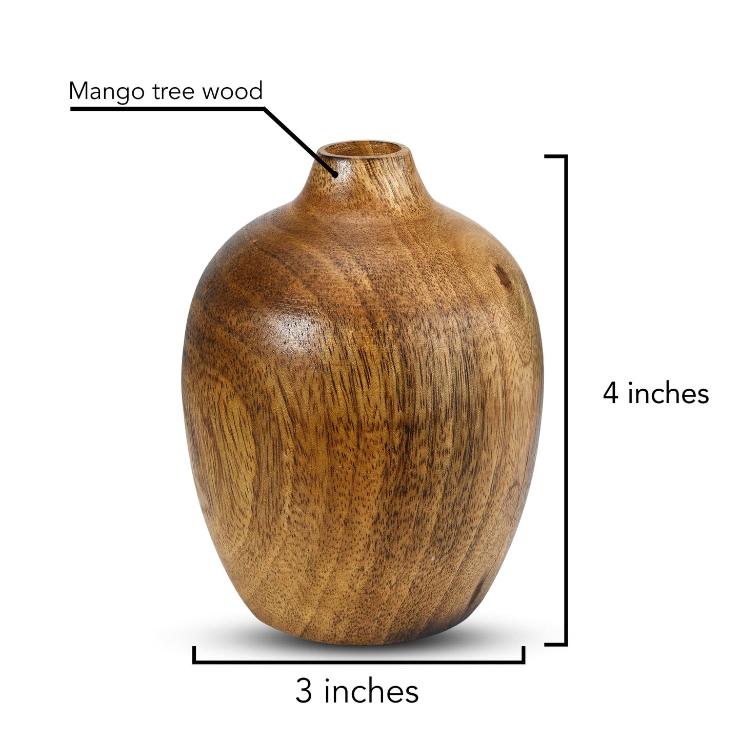 AeraVida 4-inch Rustic Elegance Small Round Hand-Carved Wooden Flower Vase | Mango Tree Wood Kitchen Decor | Handmade Vase | Handmade Home Office Table Vase