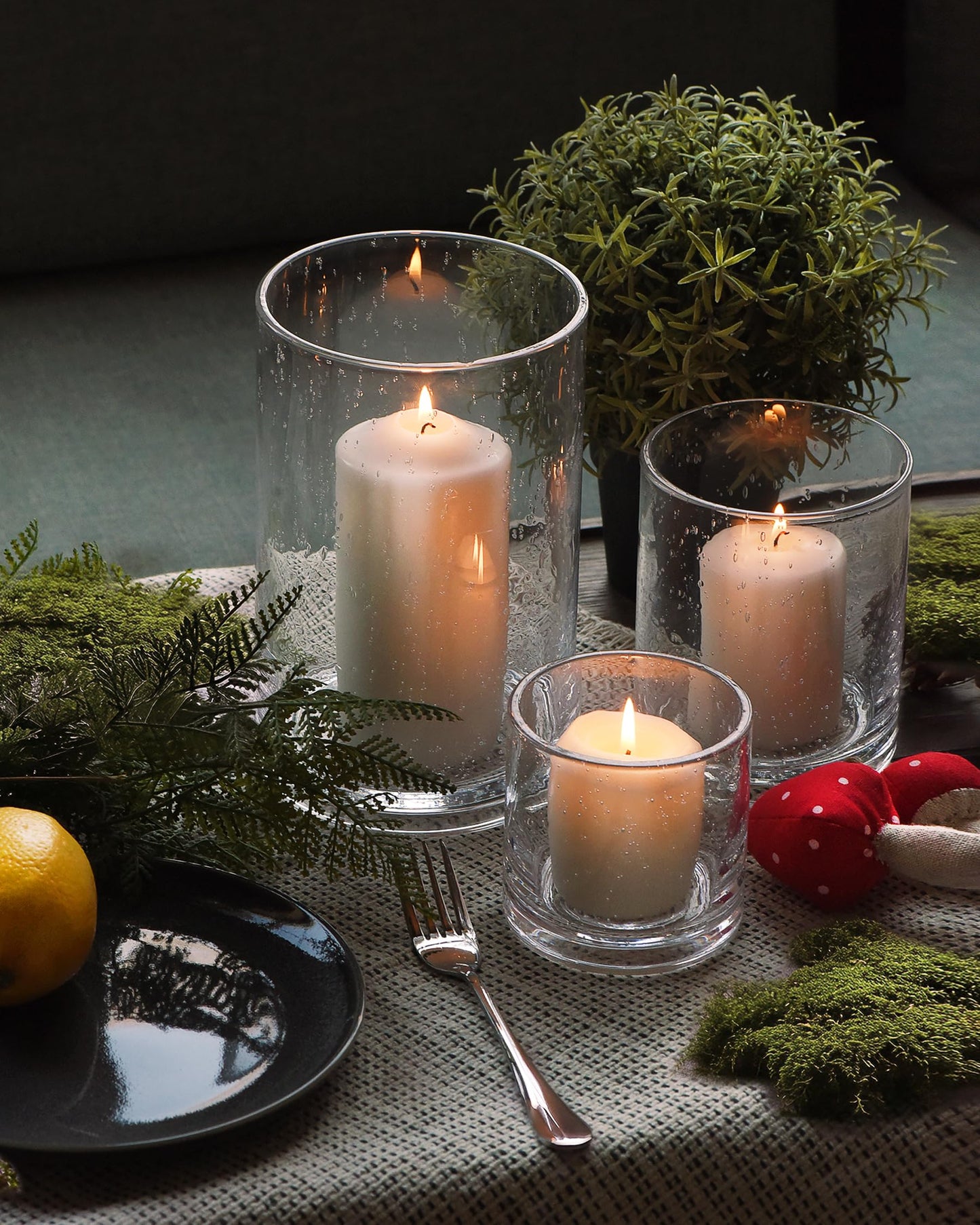 ARIAMOTION Glass Candle Holders Set, 3 Sizes 8" 5" 3.5" Height