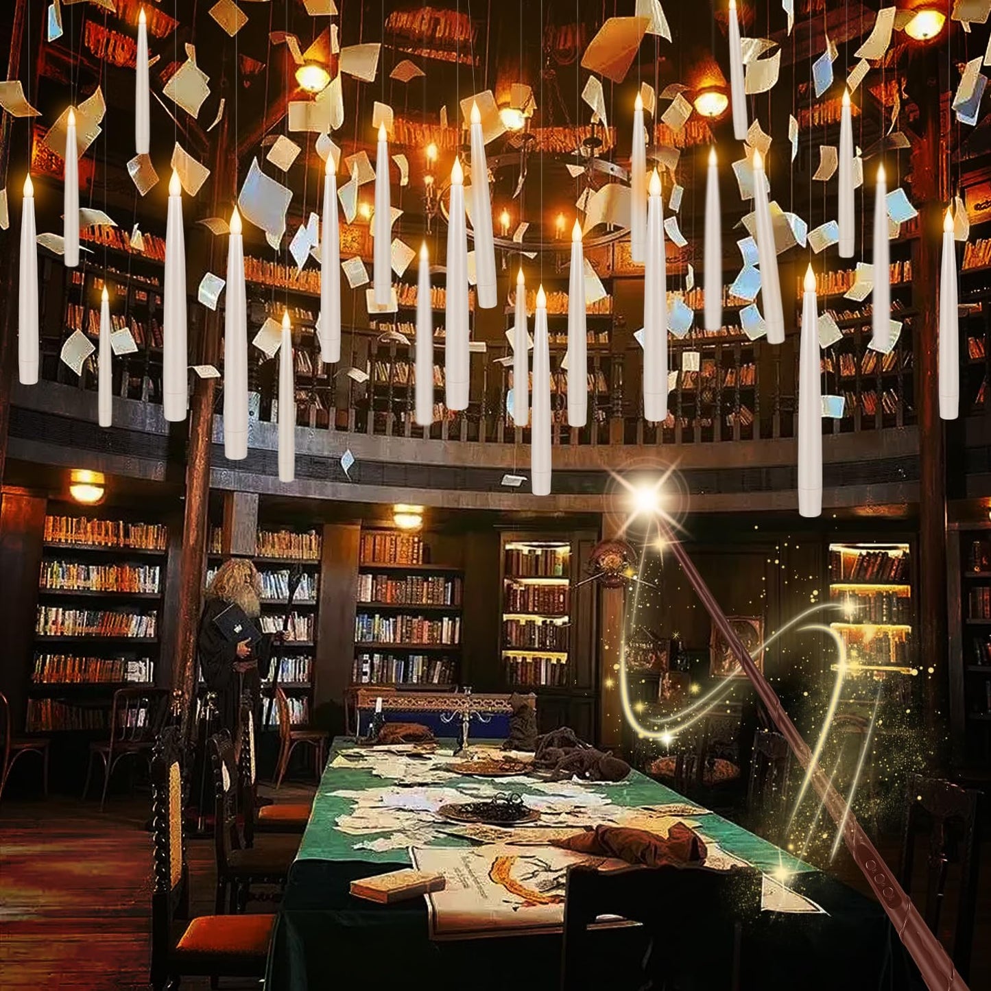 Wfmolcand 24PCS Floating Candles with Wand, Magic Hanging Candles, Flickering Warm Light LED Taper Flameless Candles with Wand Remote for Halloween,Christmas Party Decorations Indoor Deco,Bset Gift.