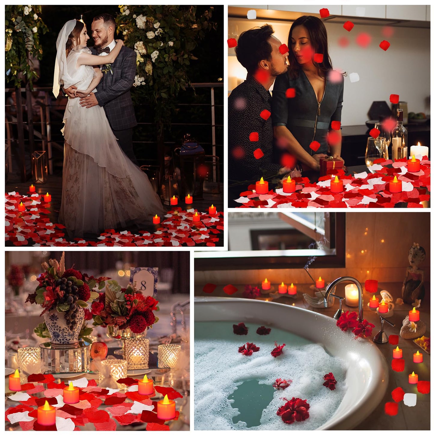 Coume 6000 Pcs Artificial Rose Petals with 72 Pcs Flameless LED Candles Romantic Decorations Fake Candles Anniversary Decorations for Valentine's Day Wedding Night(Red with Red Series Petal)