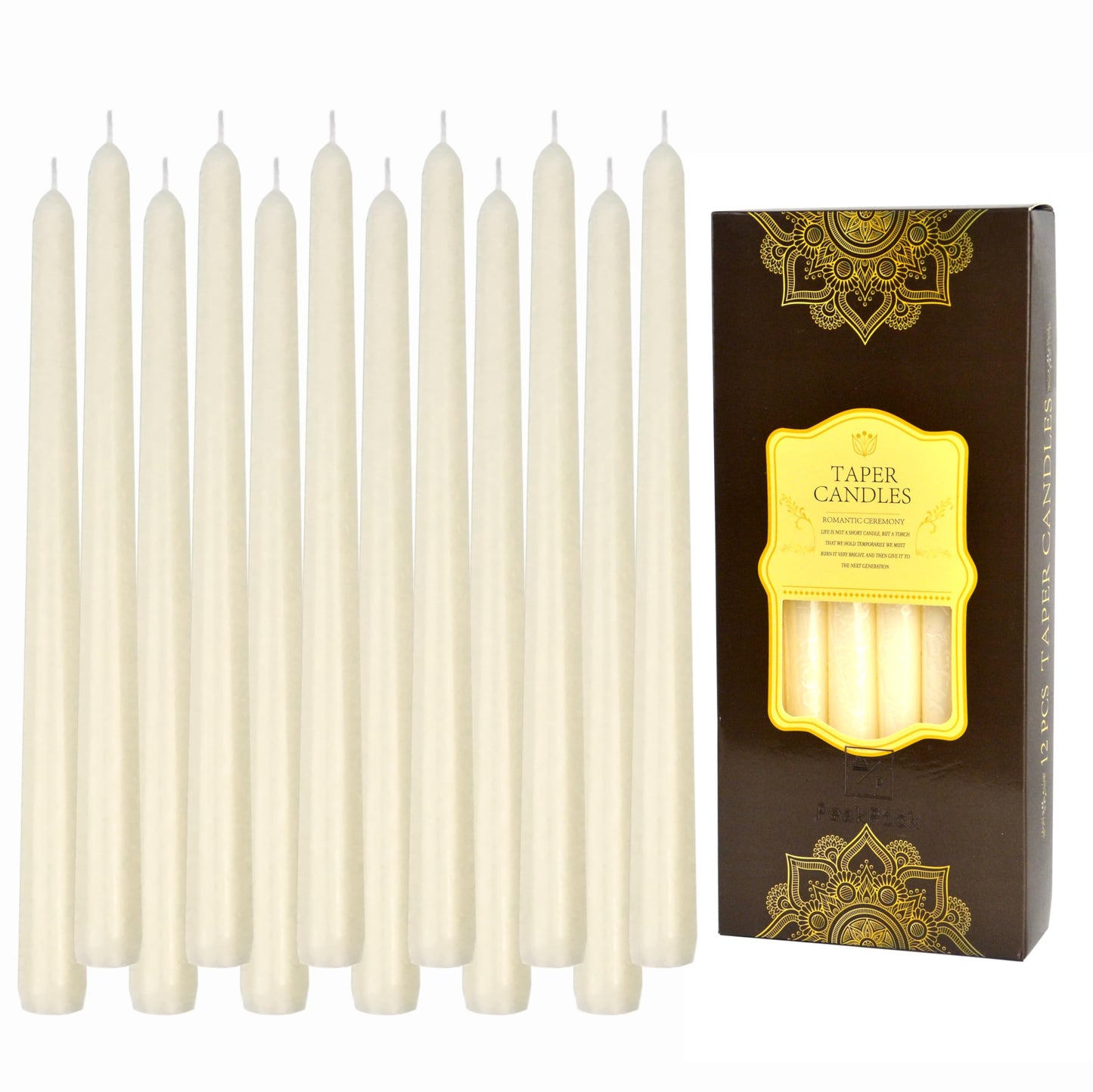 12 Pack Ivory Taper Candles - Taper Candles 10 Inch Smokeless & Unscented - 8 Hours Long Burning - Hand Poured Tall Candlesticks - Ideal for Wedding, Party, and Home Décor