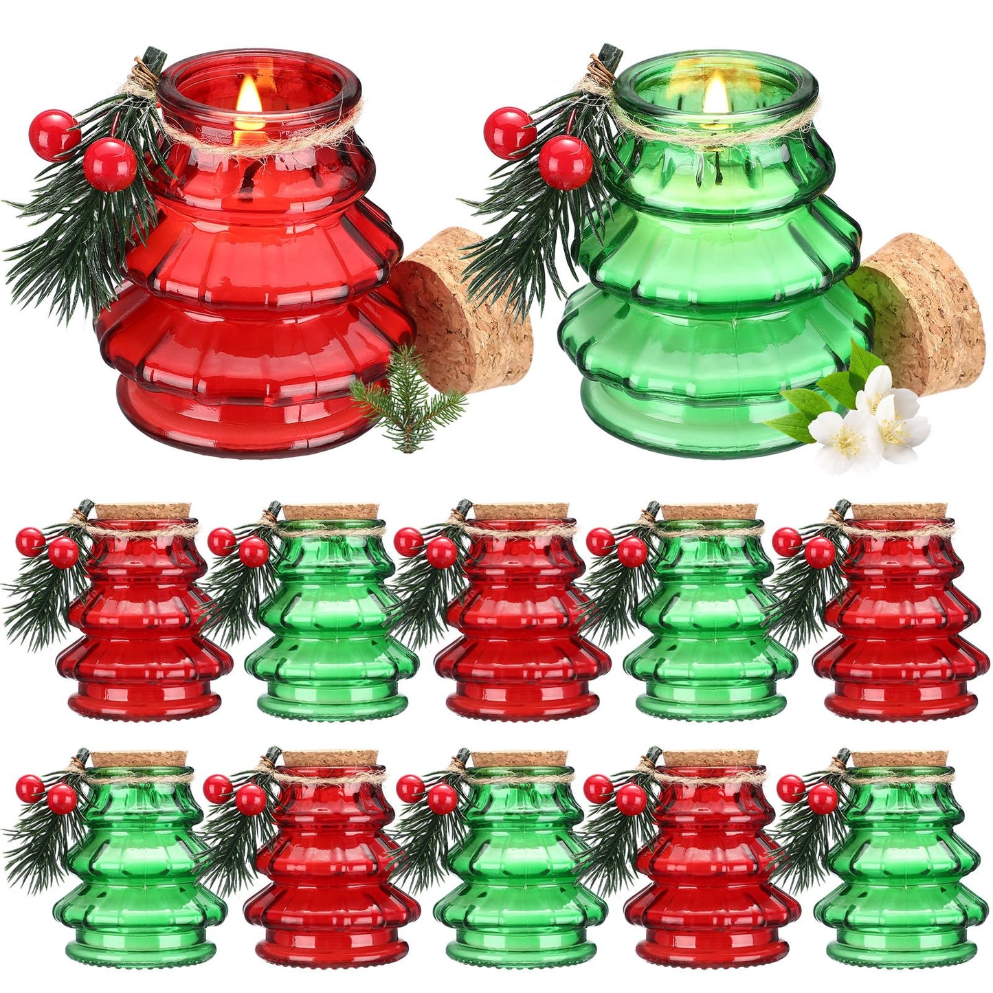 Lounsweer 12 Pcs Christmas Tree Scented Candles Gift Set, Include 12 Fragrances Aromatherapy Scented Soy Wax Candle with Mistletoe for Women Christmas Presents Stocking Stuffers Xmas Decorations