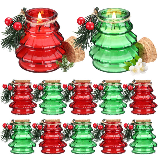 Lounsweer 12 Pcs Christmas Tree Scented Candles Gift Set, Include 12 Fragrances Aromatherapy Scented Soy Wax Candle with Mistletoe for Women Christmas Presents Stocking Stuffers Xmas Decorations