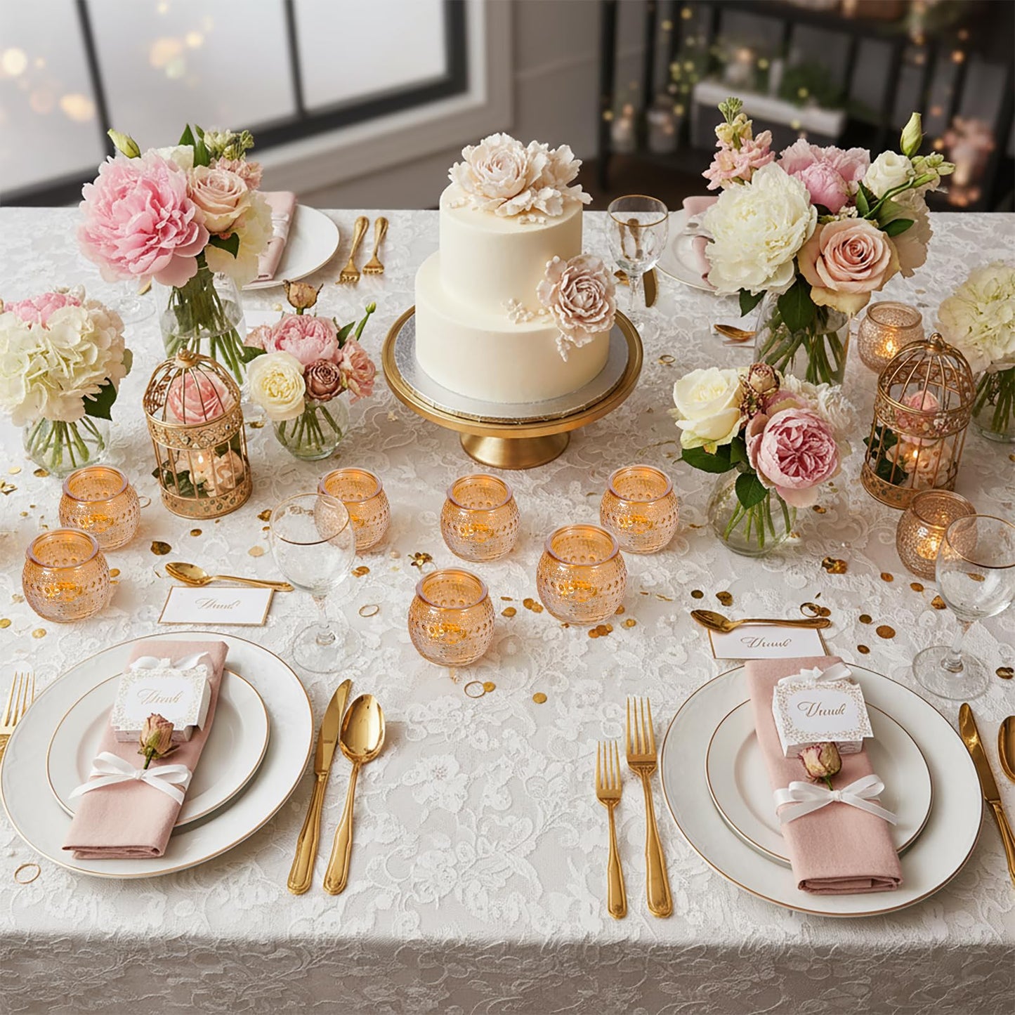 40 Pcs Gold Votive Candle Holders, Round Tea Light Candle Holders with Polka Dot Embossed, Gold Table Centerpieces for Weddings, Home Decor, Baby Shower, Special Occasions