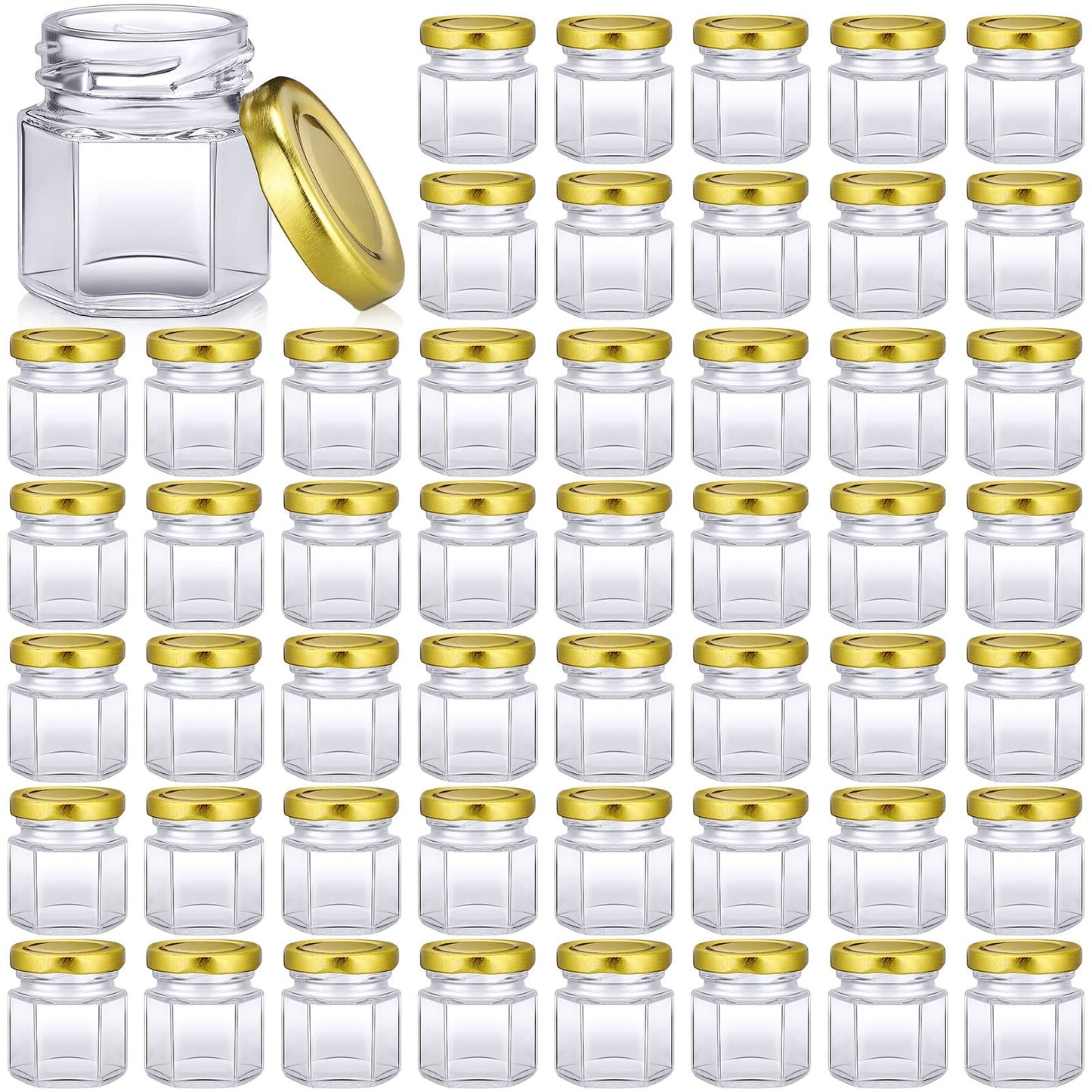 Nuogo 100 Pack 1.5oz Mini Hexagon Glass Jars Bulk for Wedding Small Honey Jars with Lids Spice Jars Canning Jars Mason Jars for Gifts Candy Honey Wedding Party Favors DIY Crafts