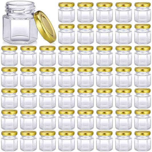 Nuogo 100 Pack 1.5oz Mini Hexagon Glass Jars Bulk for Wedding Small Honey Jars with Lids Spice Jars Canning Jars Mason Jars for Gifts Candy Honey Wedding Party Favors DIY Crafts