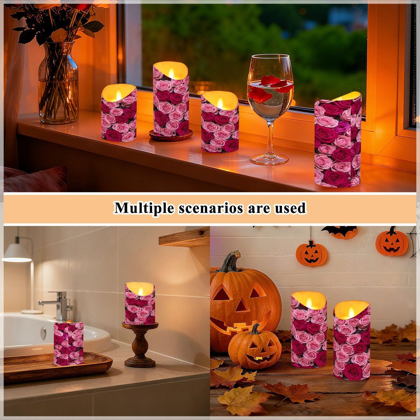 ALAZA Hot Pink Roses Flickering Flameless Candles Battery Operated with Remote Timer,Tea Light Candles LED Pillar Votive Set of 2 for Outdoor Indoor Decorations 3" x3.9"